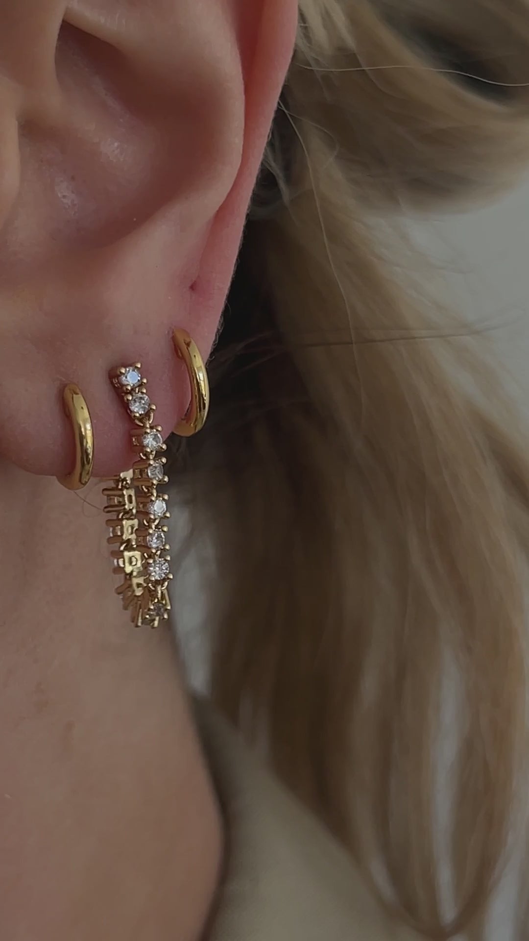 Luv Aj Ballier Chain Stud Dangle Earrings in CZ and Gold Plated