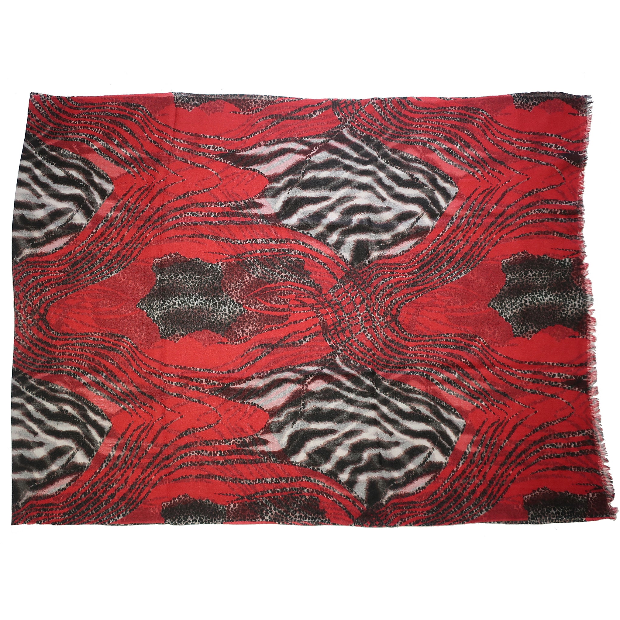 Blue Pacific Animal Safari Pure Cashmere Scarf in Crimson Red and Black