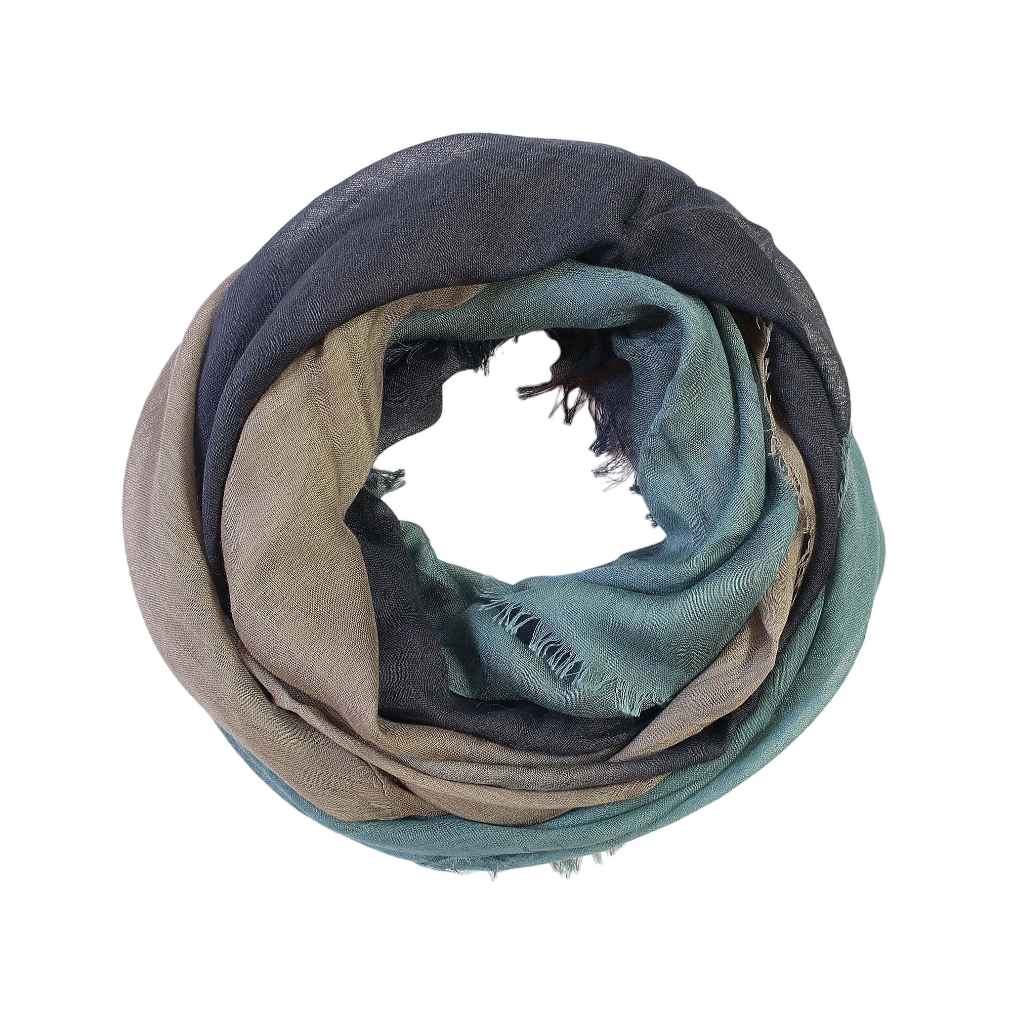 Blue Pacific Dream Cashmere and Silk Scarf in Denim and Olive 47 x 37