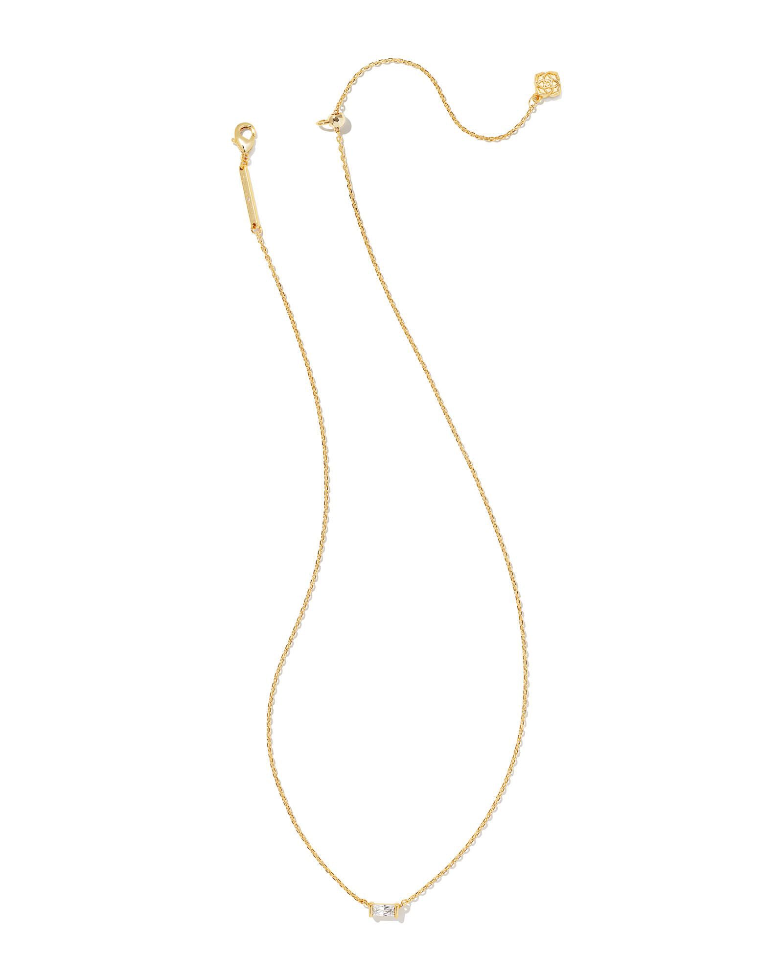 Kendra Scott Juliette Baguette Pendant Necklace in White Crystal and Gold