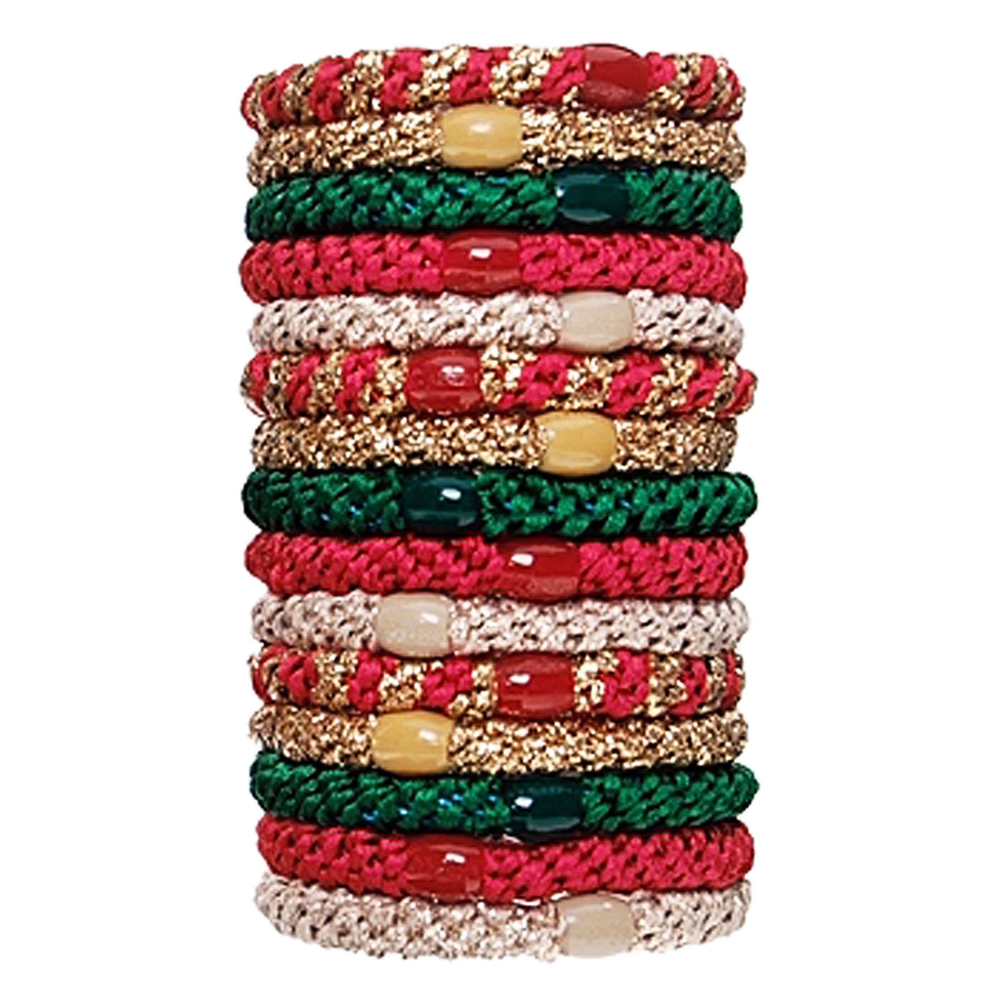 L. Erickson Grab and Go Pony Tube Hair Ties in Merry Red Green 15 Pack