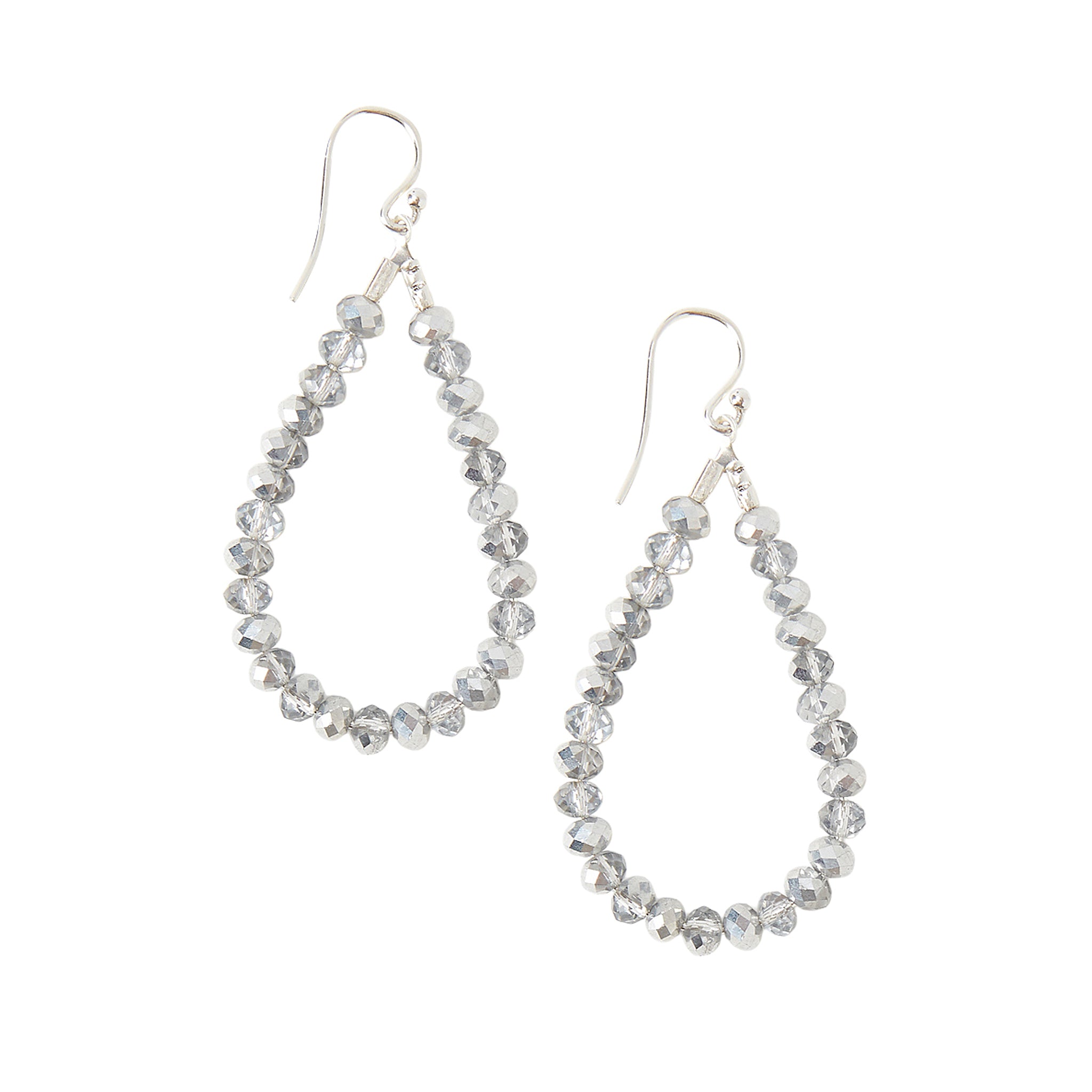 Chan Luu Silver Teardrop Dangle Earrings with Silver Crystals