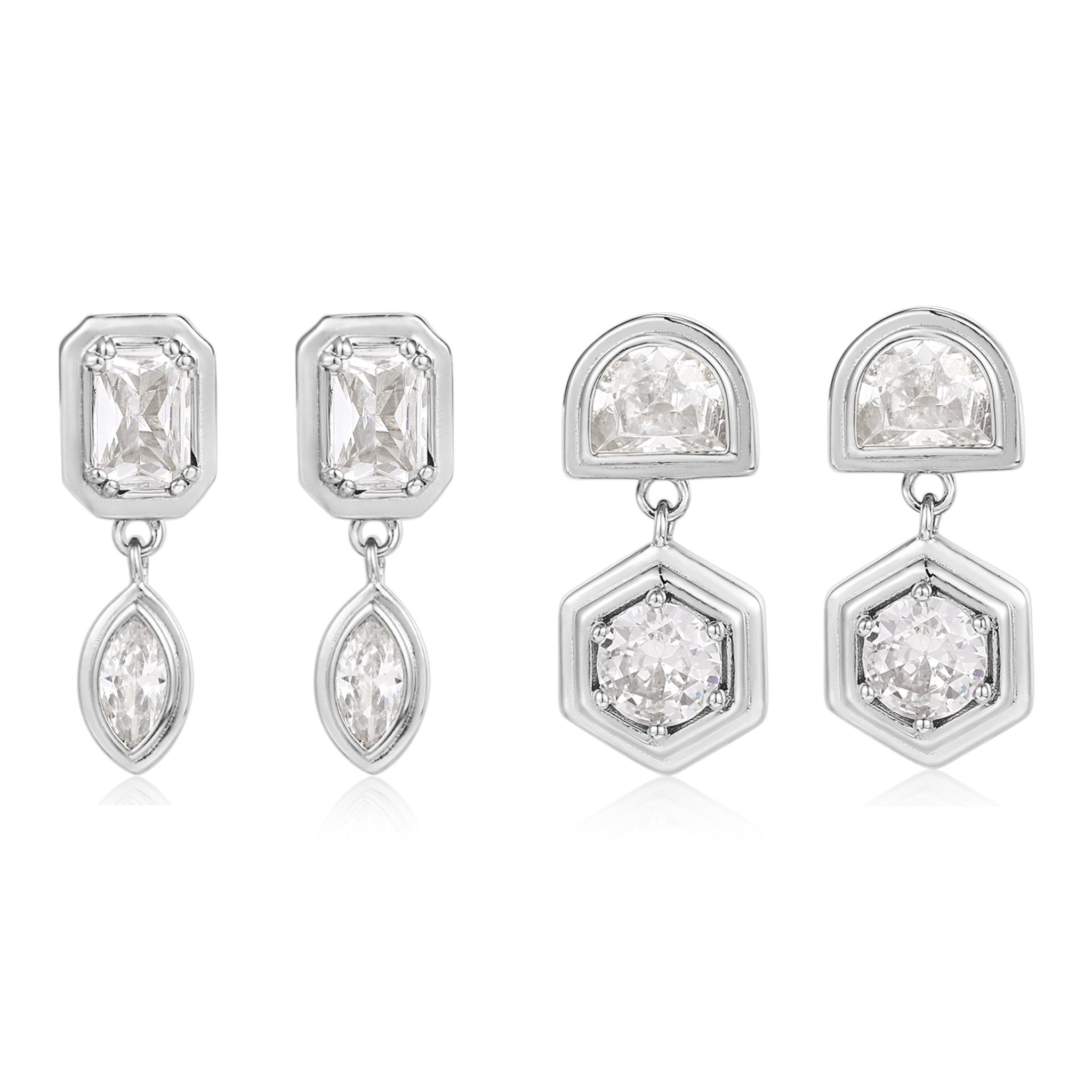 Luv Aj Stellar Bezel Stud Set of 4 Earrings in CZ and Polished Rhodium Plated
