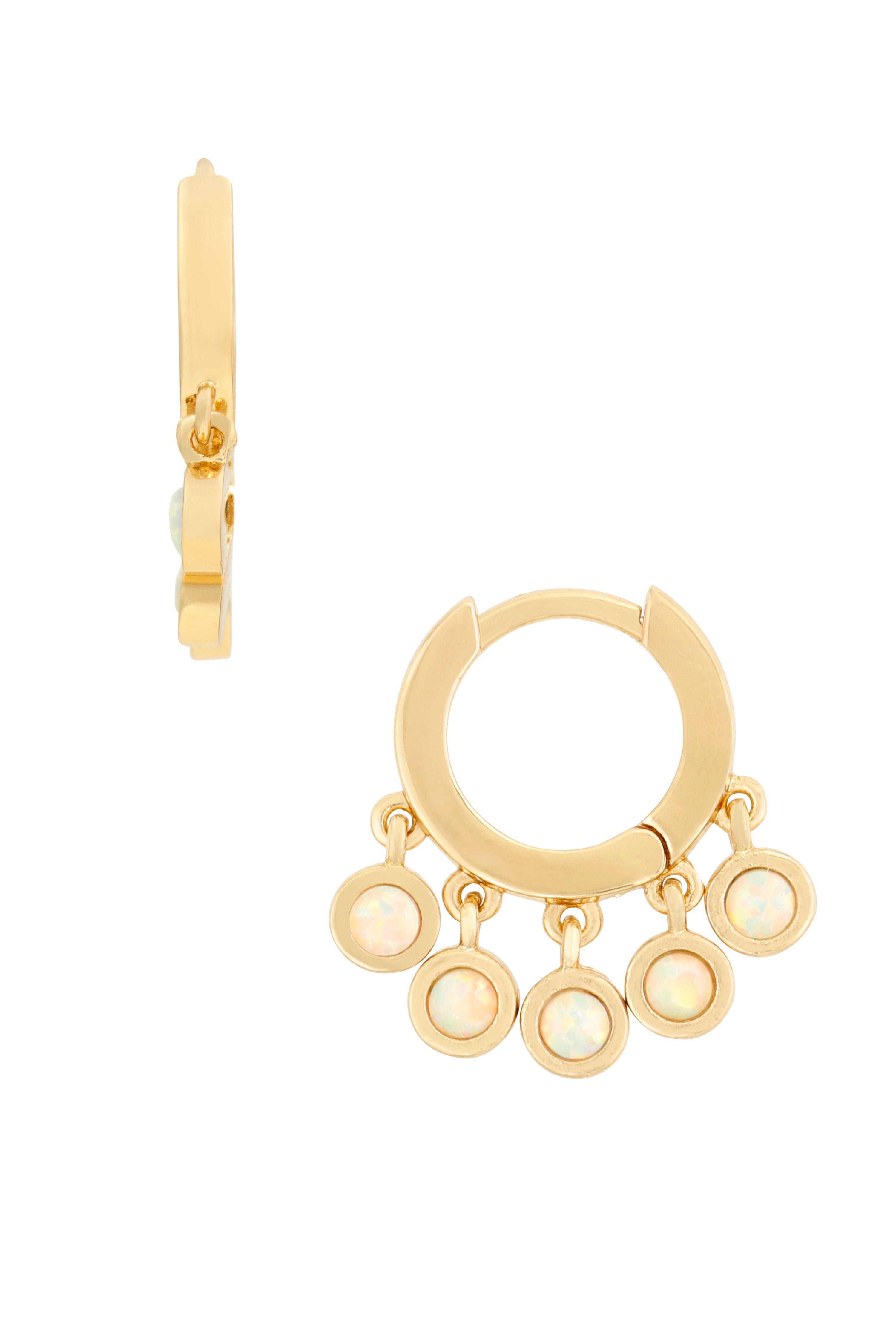 Five and Two Zoey Huggie Hoop Opal Multi Charm Earrings in 14k Gold Plated
