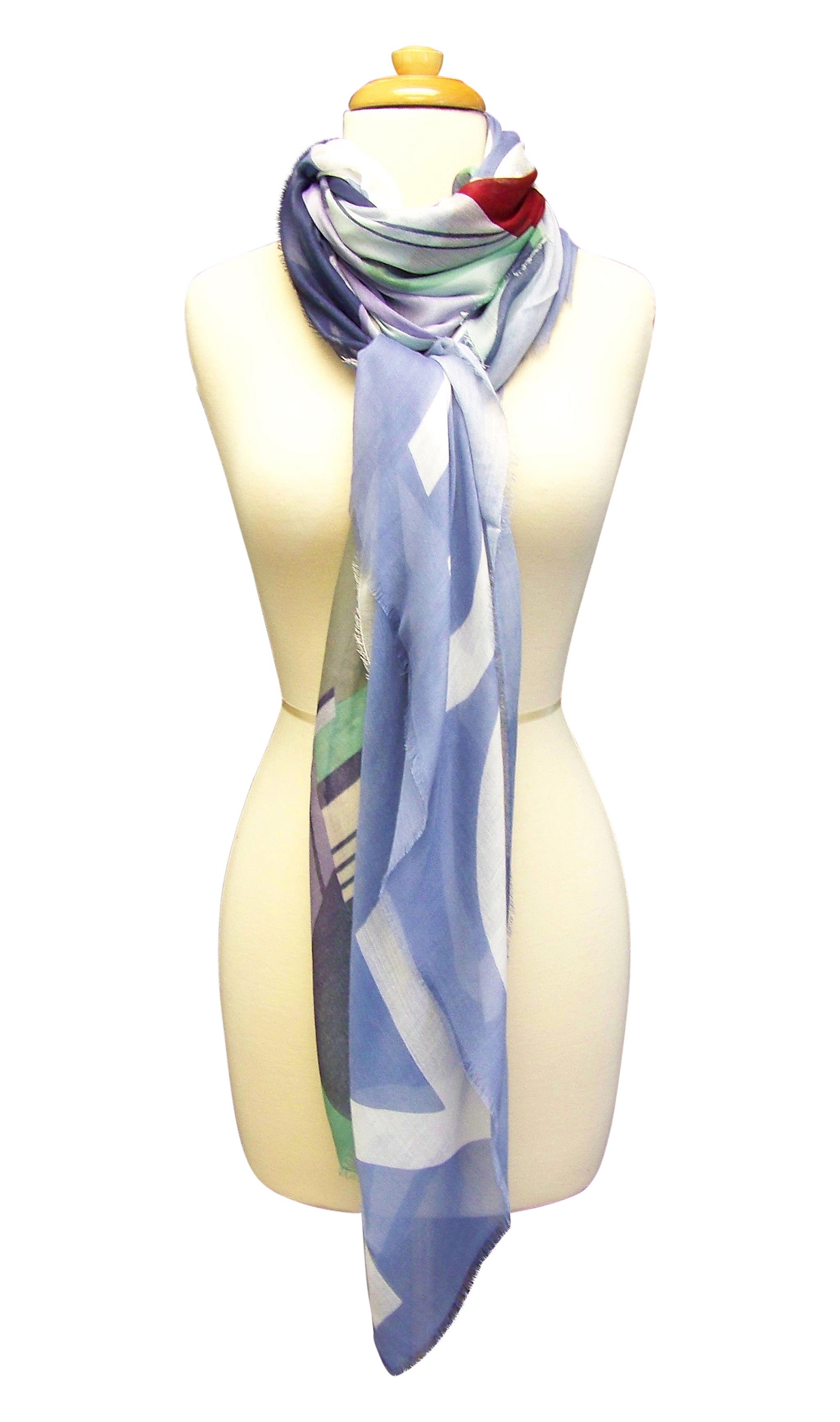 Mannequin Wearing Blue Pacific Vintage Locale London Cashmere and Silk Scarf