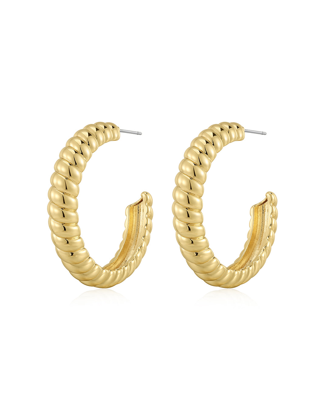 Luv Aj XL Ridged Hoop Earrings in Polished 14k Gold Plated