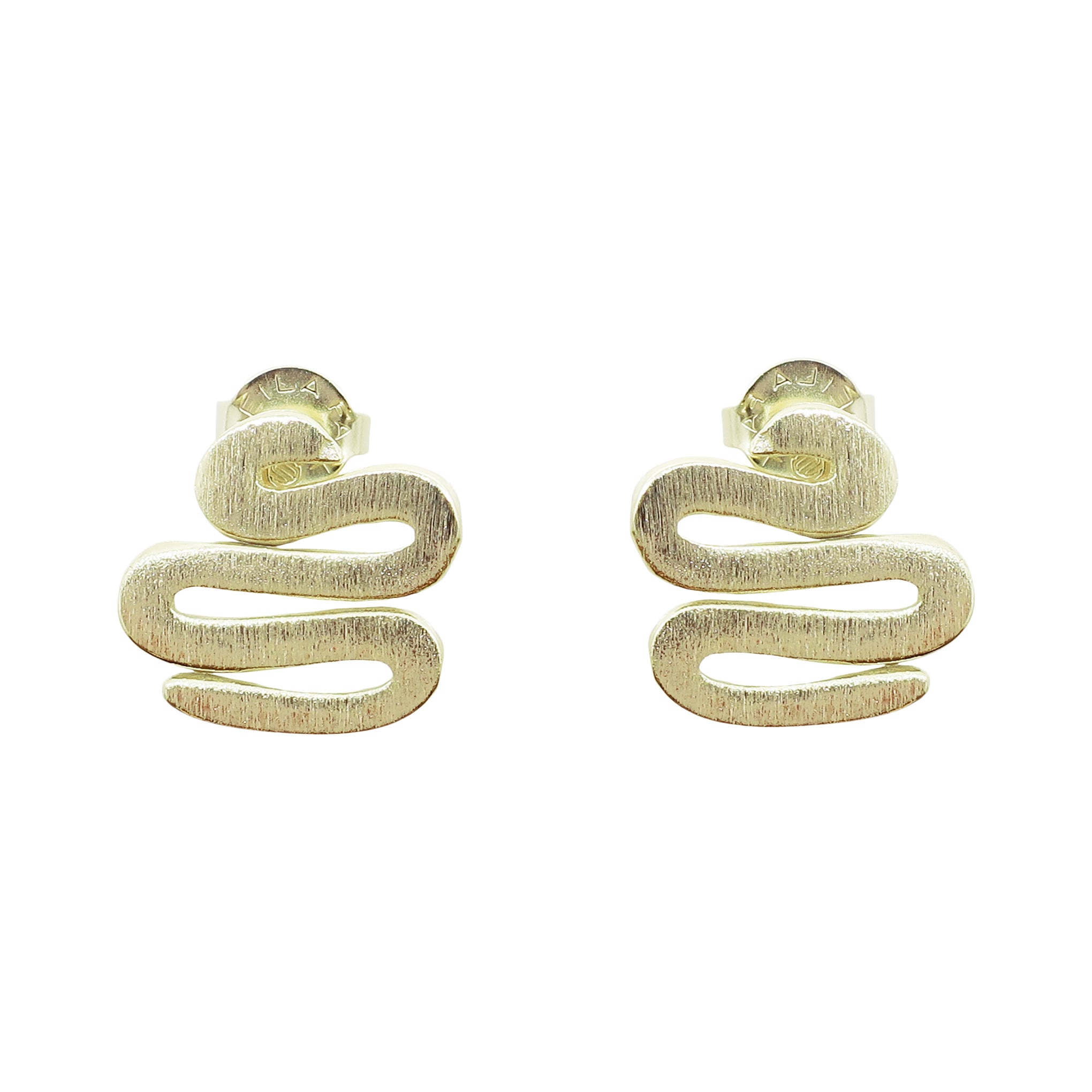 Sheila Fajl Sweet Lucy Snake Shaped Stud Earrings in Brushed Gold Plated