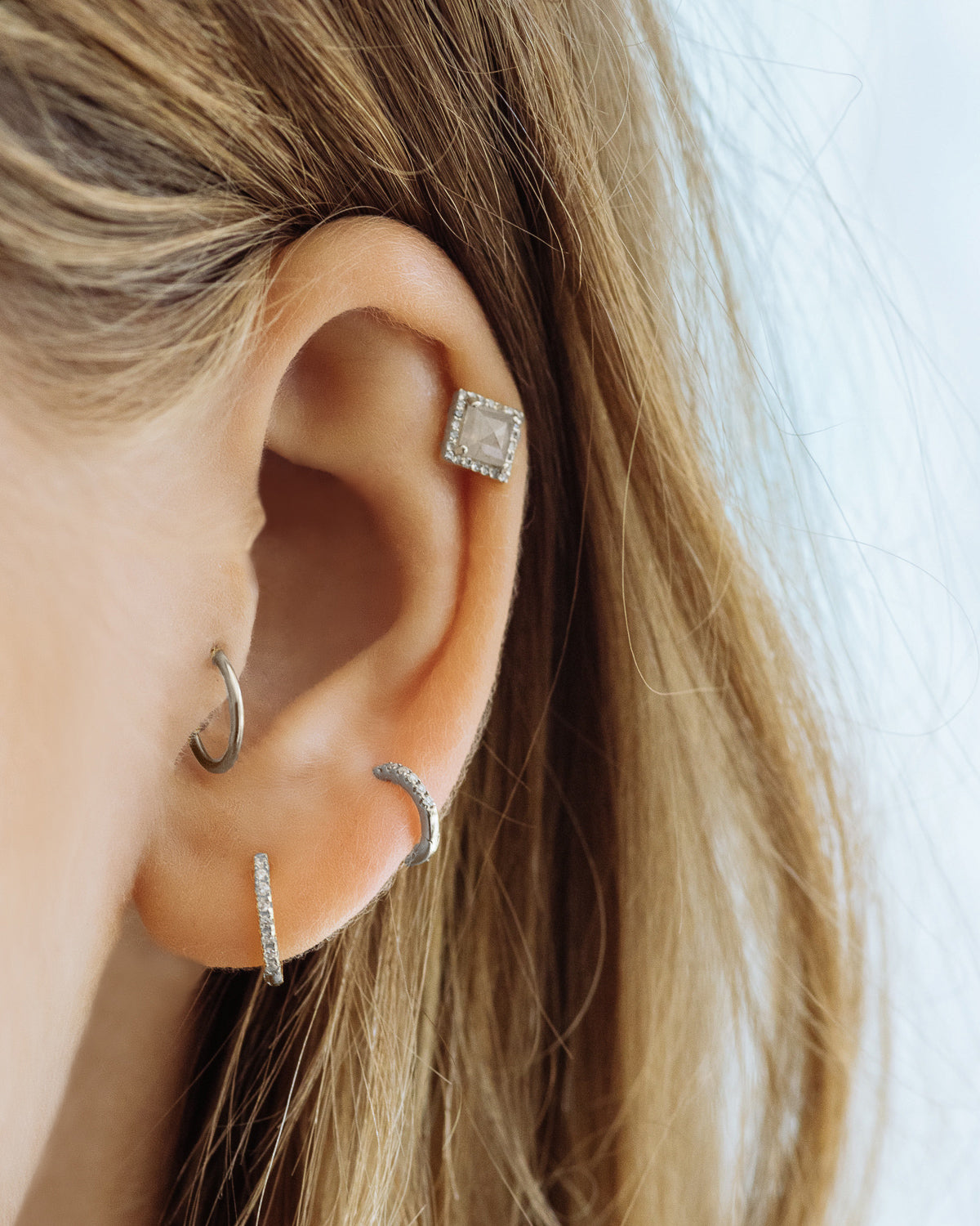 Luv Aj Sorrento Huggie Hoop Earring Set in Rhodium with Swarovski Crystals