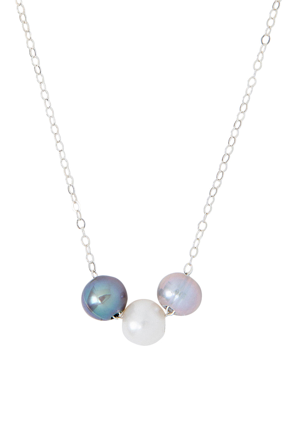 Chan Luu Pearl Trinity Pendant Necklace in Grey Mix and Silver