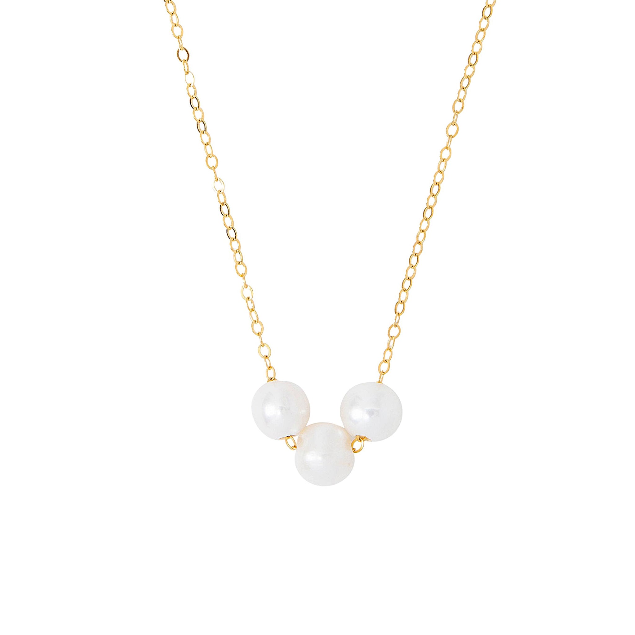 Chan Luu Pearl Trinity Pendant Necklace in White and Gold