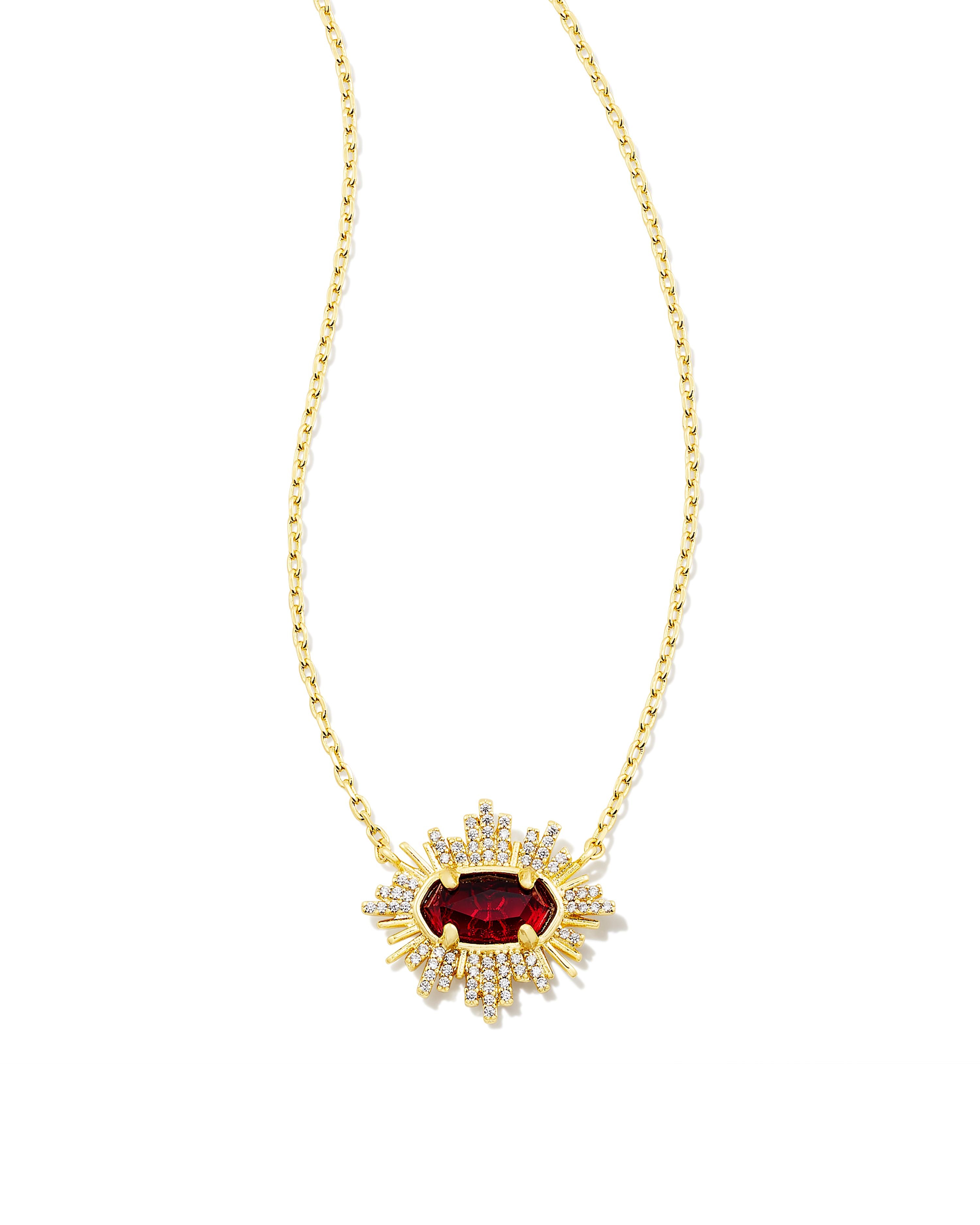 Kendra Scott Grayson Sunburst Pendant Necklace in Red Glass and Gold