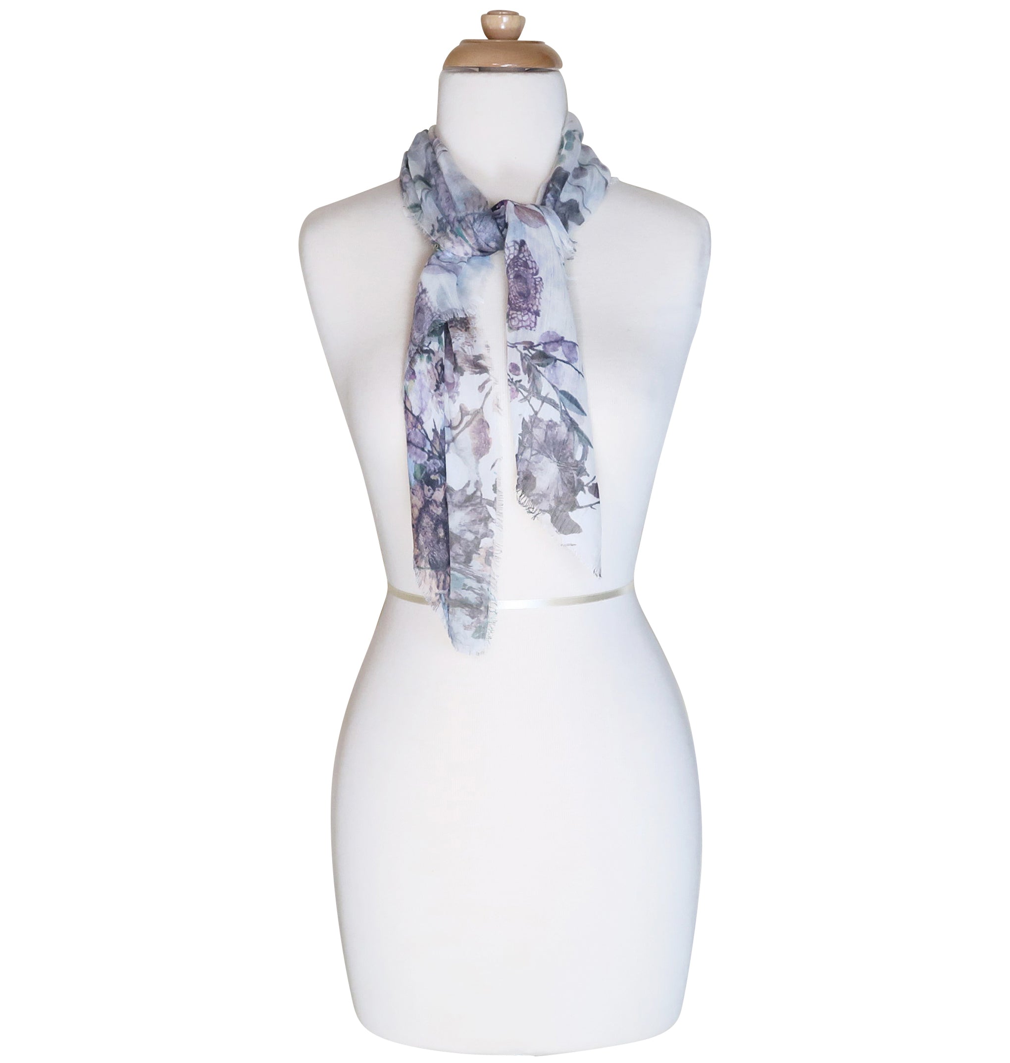 Blue Pacific Floral Micromodal and Silk Neckerchief Scarf in Cloud