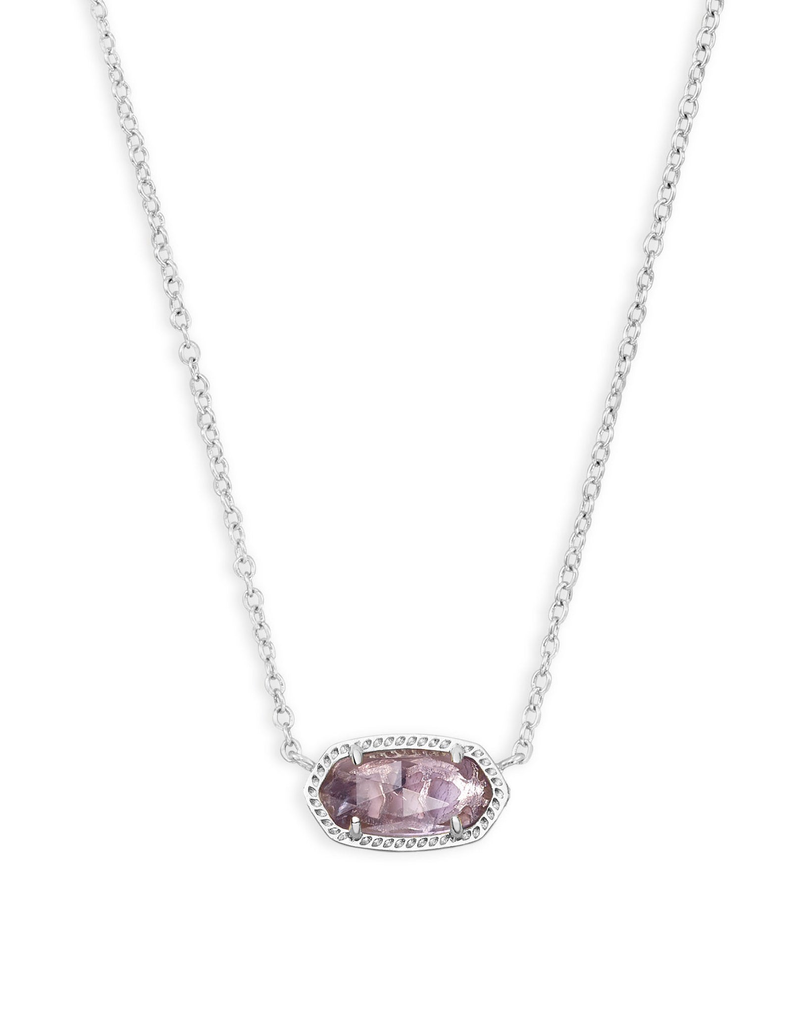 Kendra Scott Elisa Oval Pendant Necklace in Amethyst and Rhodium Plated
