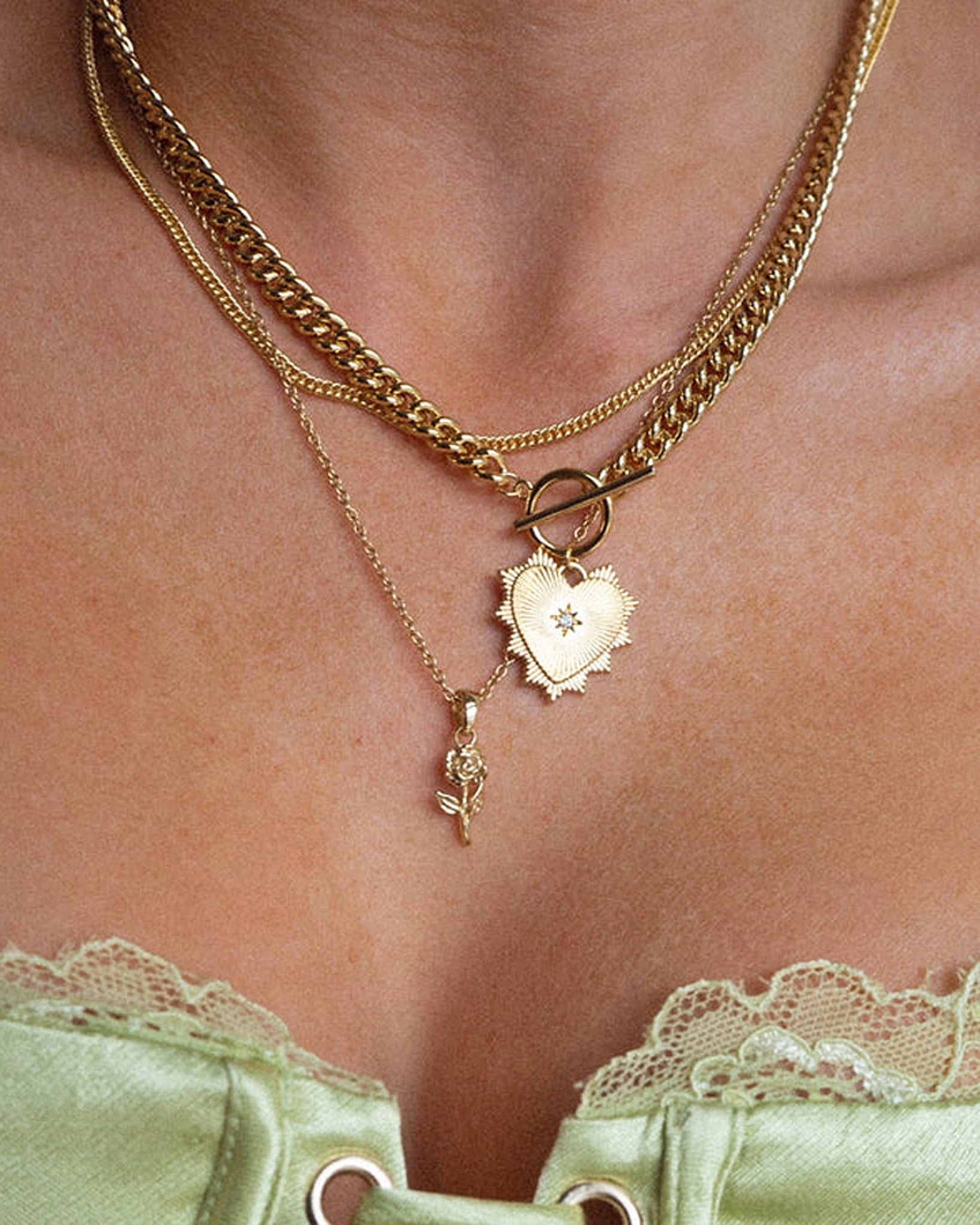 Five and Two Nova Heart Pendant Necklace in 14k Gold Plated