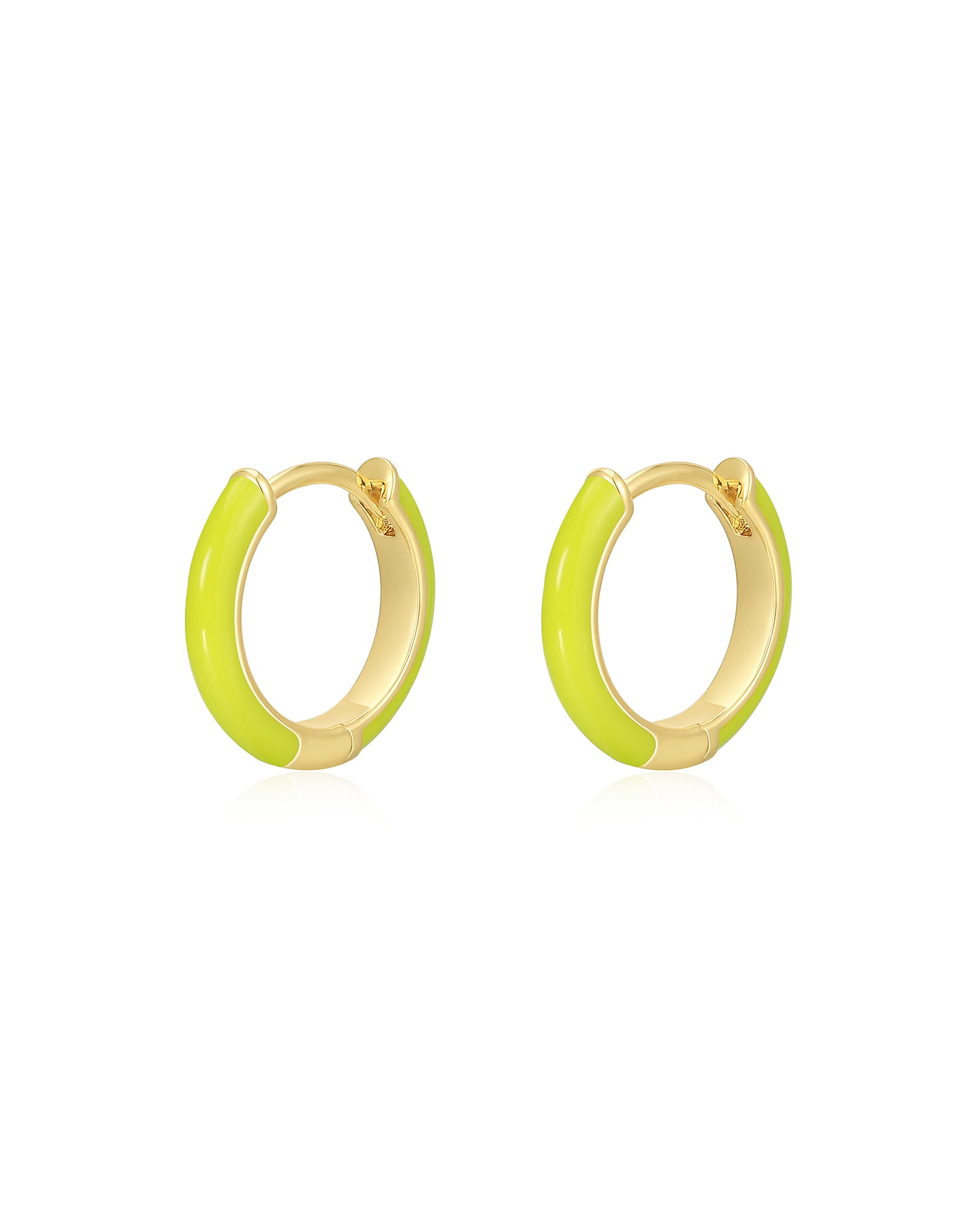 Luv Aj Plain Amalfi Huggie Hoop Earrings in Neon Yellow Enamel and Polished Gold