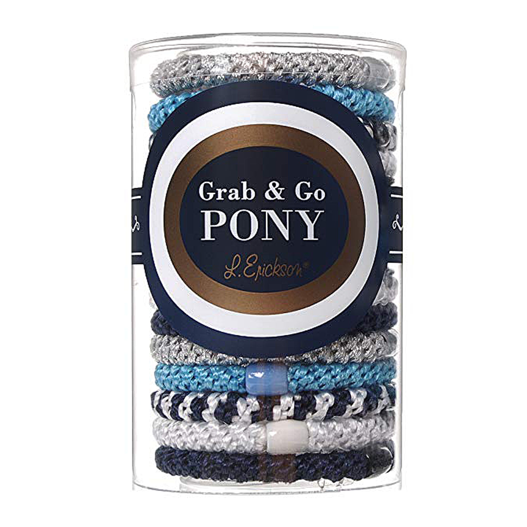 image of L.Erickson Grab and Go Pony Tube Hair Ties in Nautilus 15 Pack in gift tube