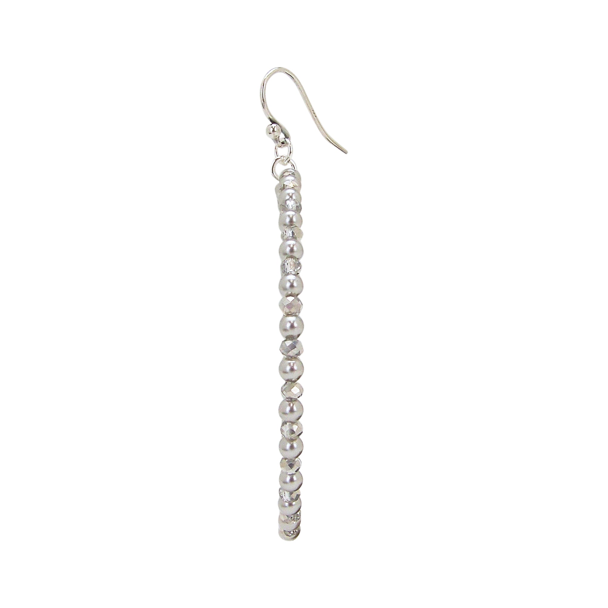 Chan Luu Silver Hoop Earrings in Grey Beads and Crystals