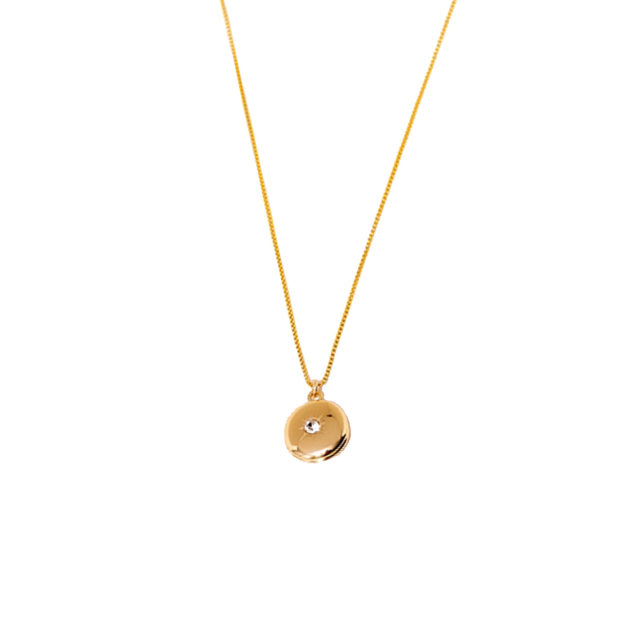 Larissa Loden Circular Locket Charm Pendant Necklace in Gold Plated with Decorative Stone