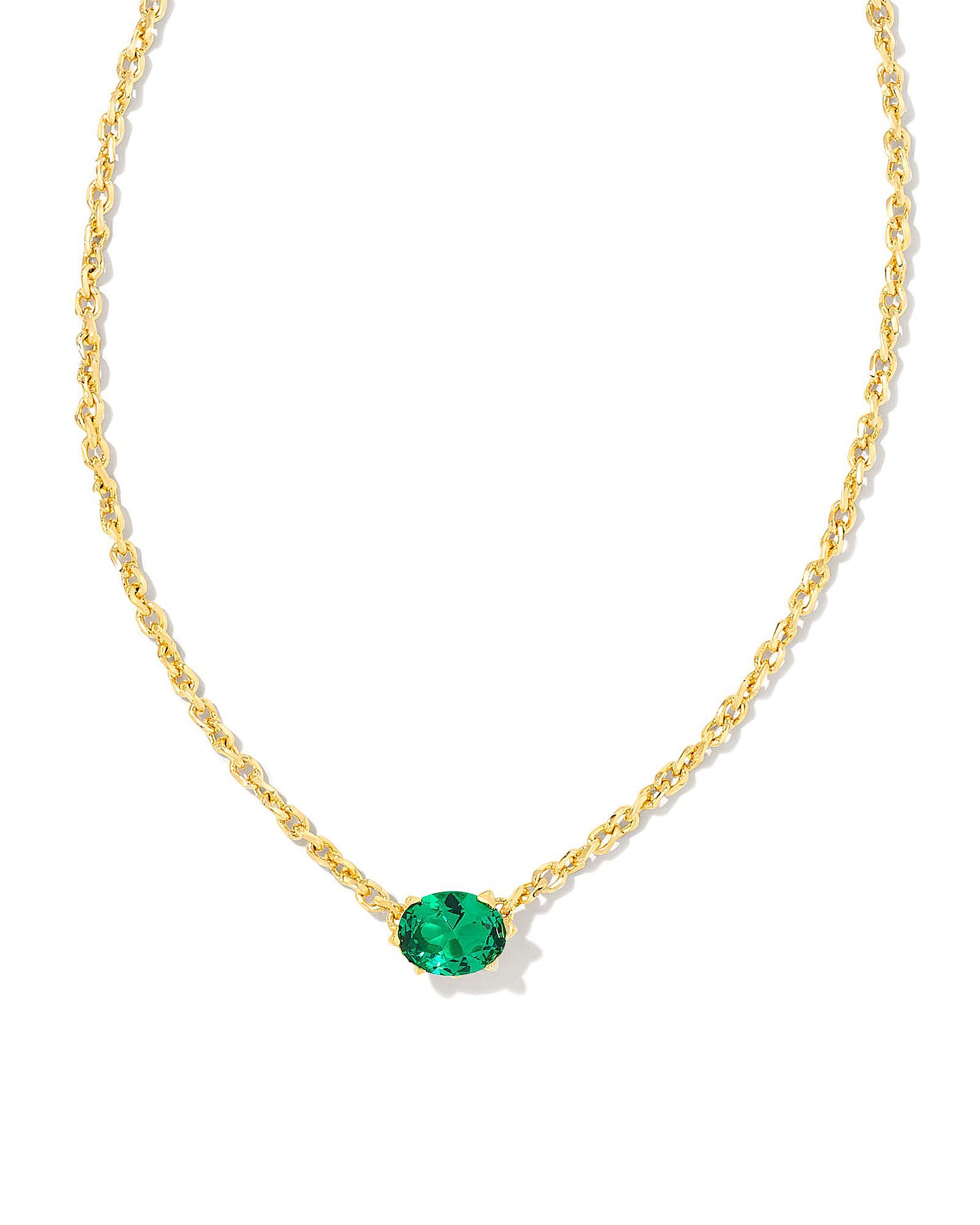 Kendra Scott Cailin Oval Pendant Necklace in Green Crystal and Gold