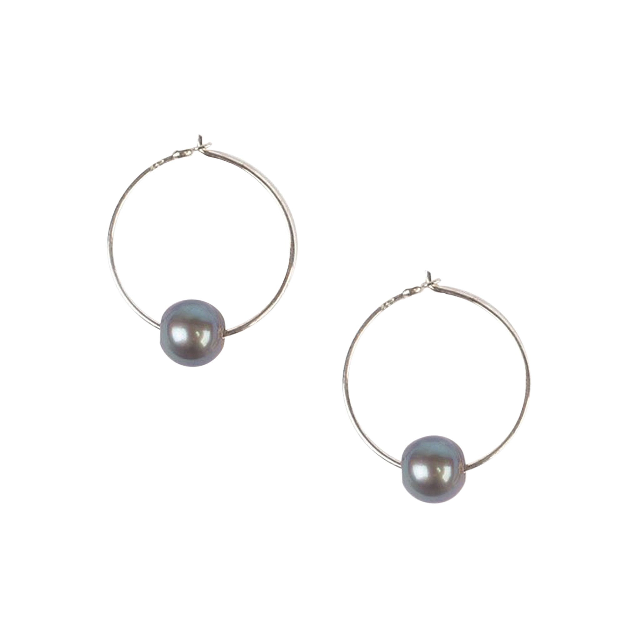 image of Chan Luu Petite Silver Hoop Earrings with Peacock Pearl