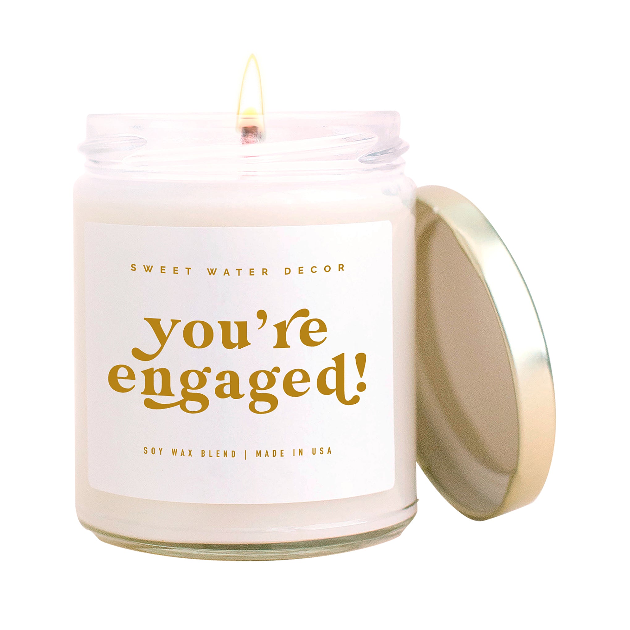Small Clear Tumbler Jar 9 oz Candle with Gold Twist on Lid in You're Engaged!