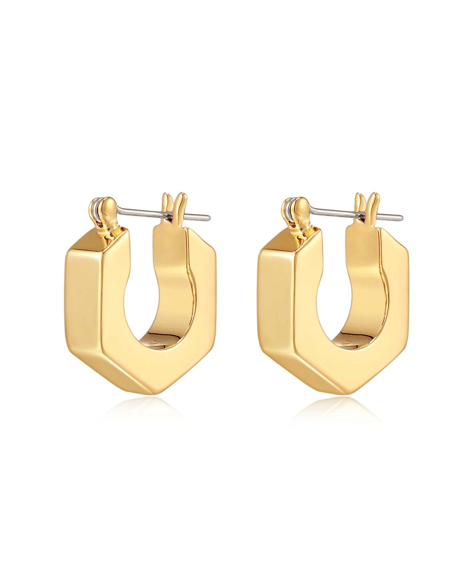 Luv Aj Hex Bolt Huggie Hoop Earrings in Polished Gold Plated