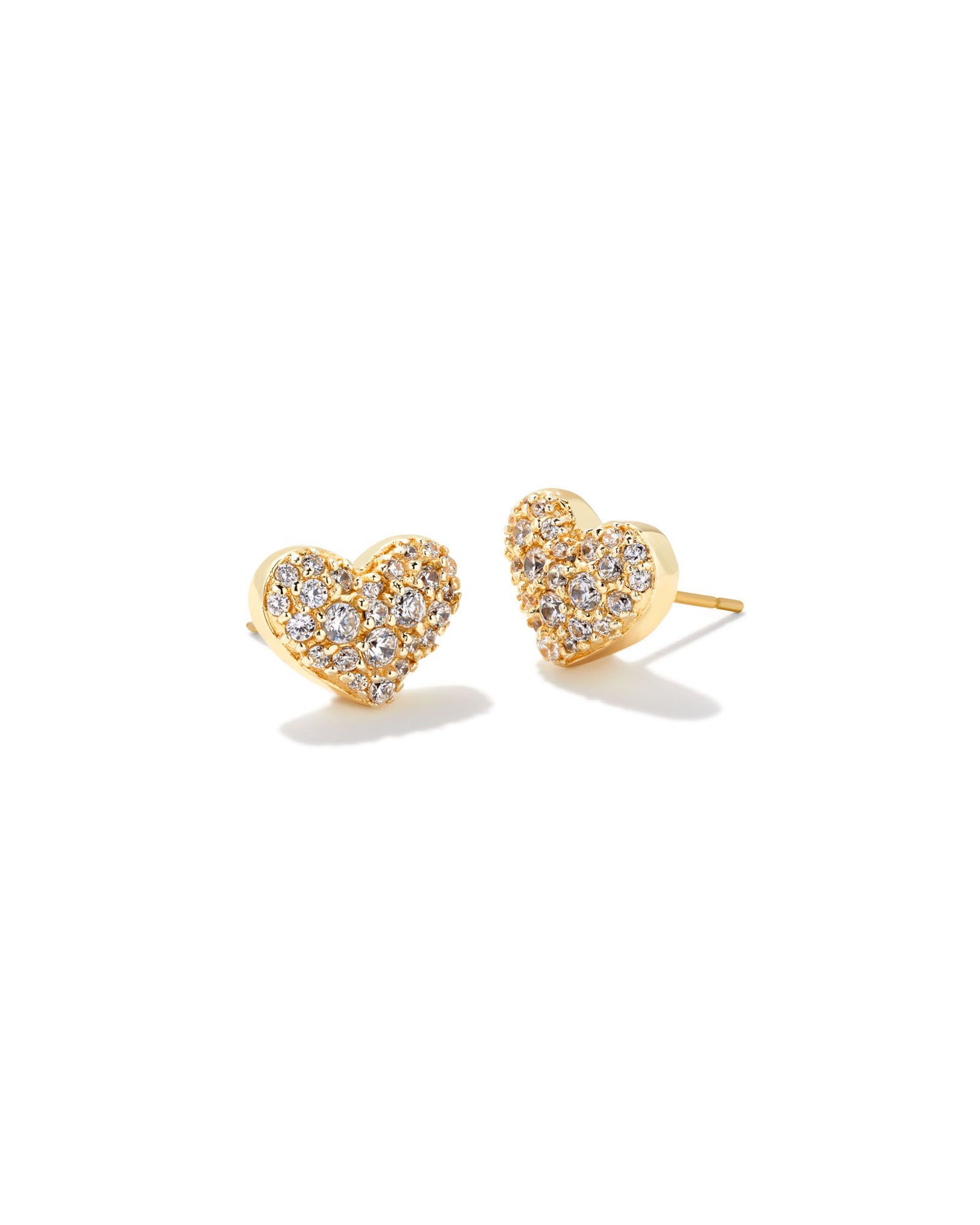 Kendra Scott Ari Pave Crystal Heart Stud Earrings in White Crystal and Gold Plated