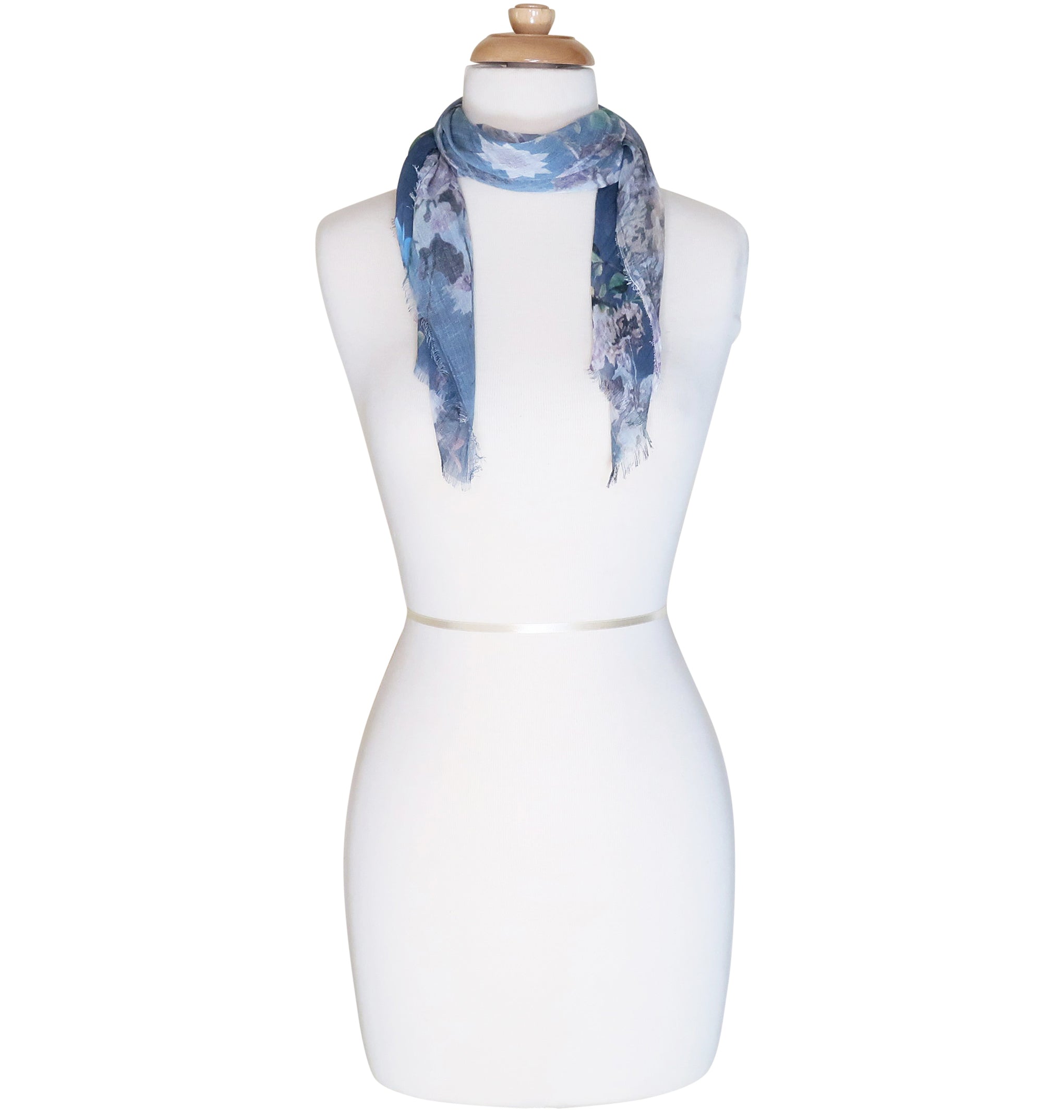 Blue Pacific Floral Micromodal and Silk Neckerchief Scarf in Folkstone