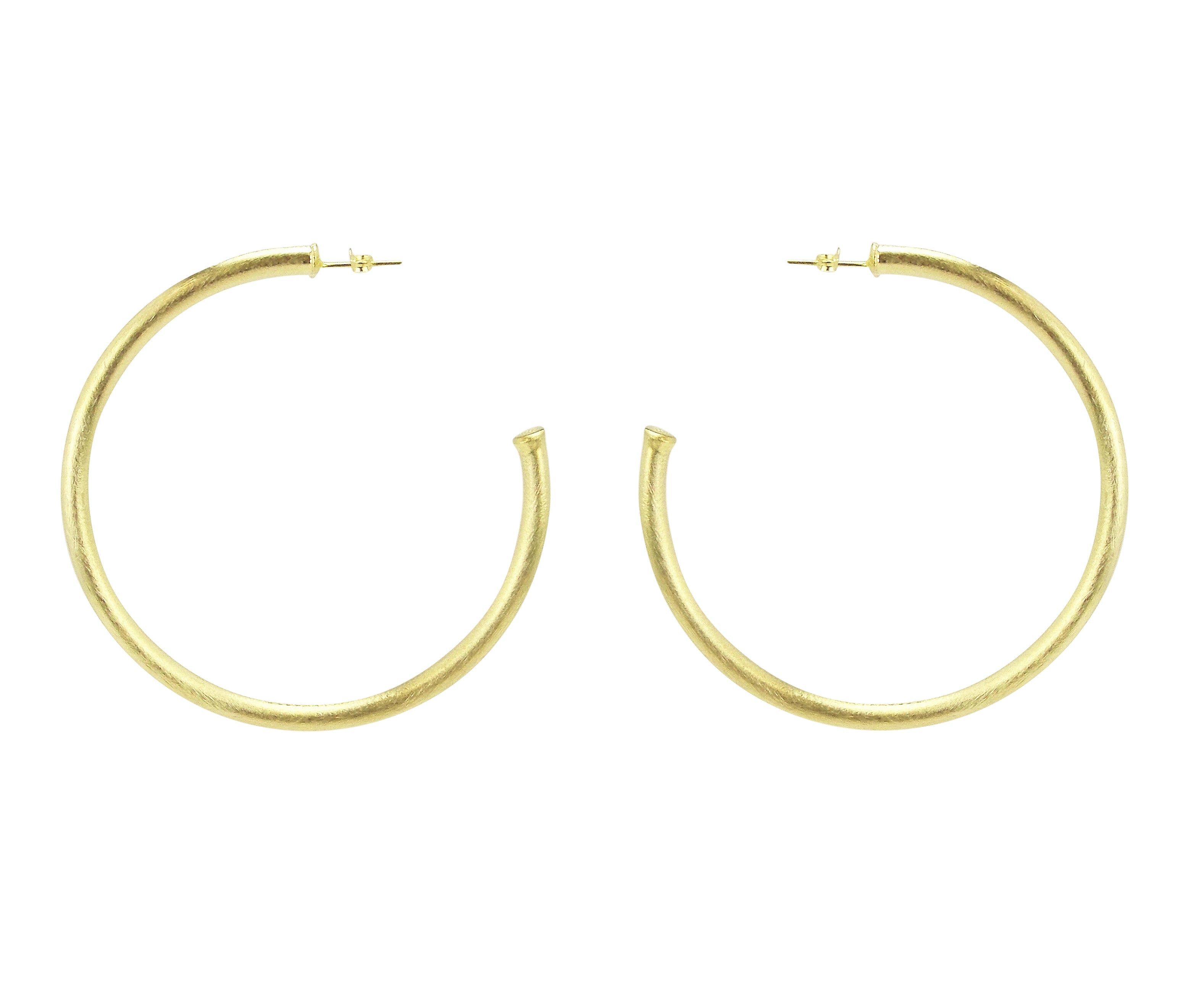 side by side image of Sheila Fajl Everybody's Favorite Hoop Earrings in Gold