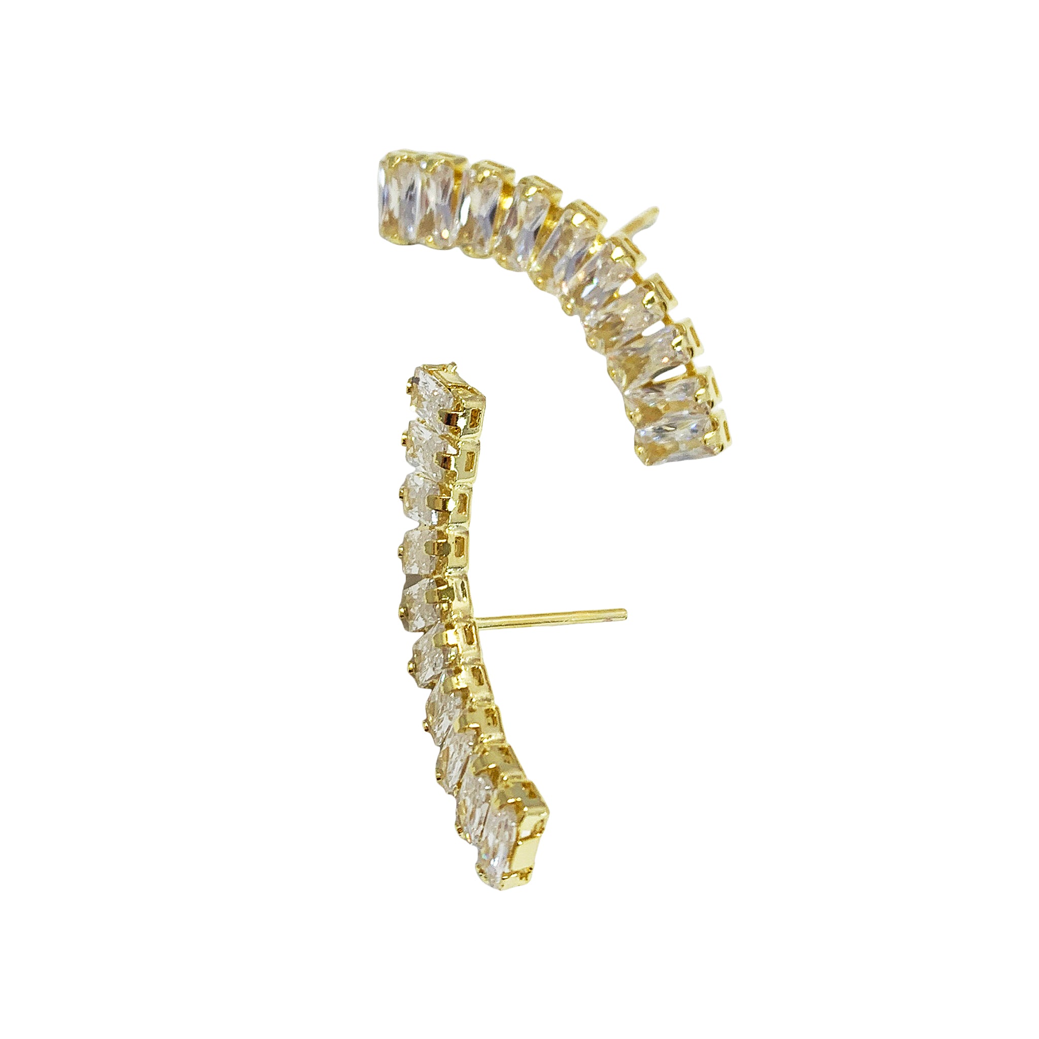 Sheila Fajl Bettina Ear Climber Stud Earrings in Cubic Zirconia Crystal and Gold