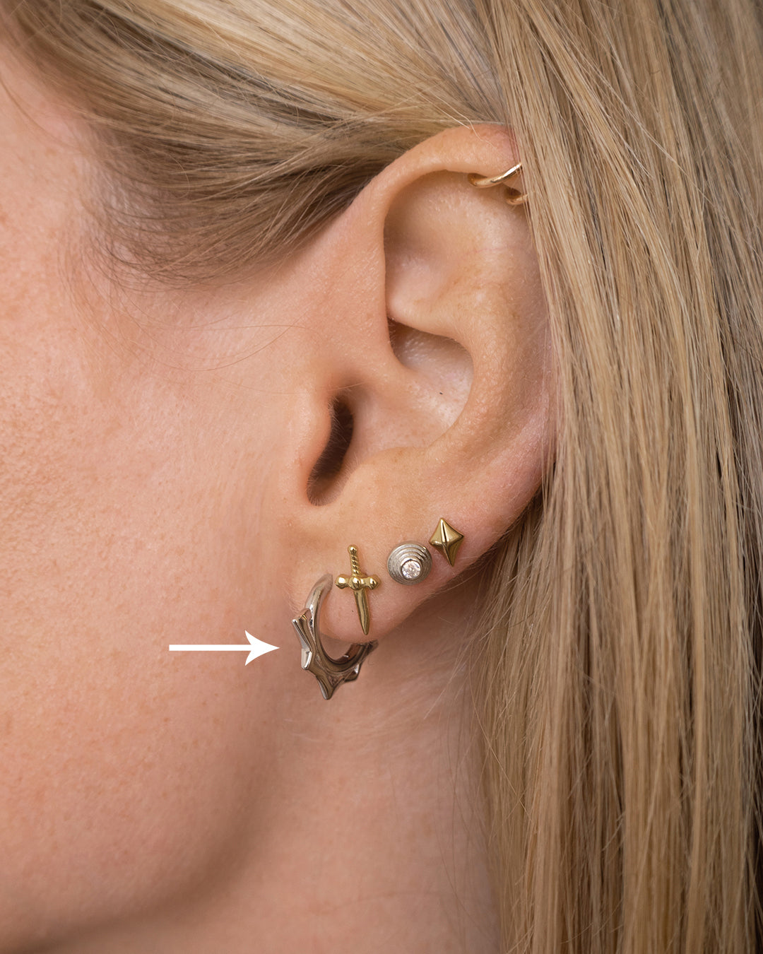 Luv Aj Dainty Spike Huggie Hoop Earrings in Polished Rhodium Plated