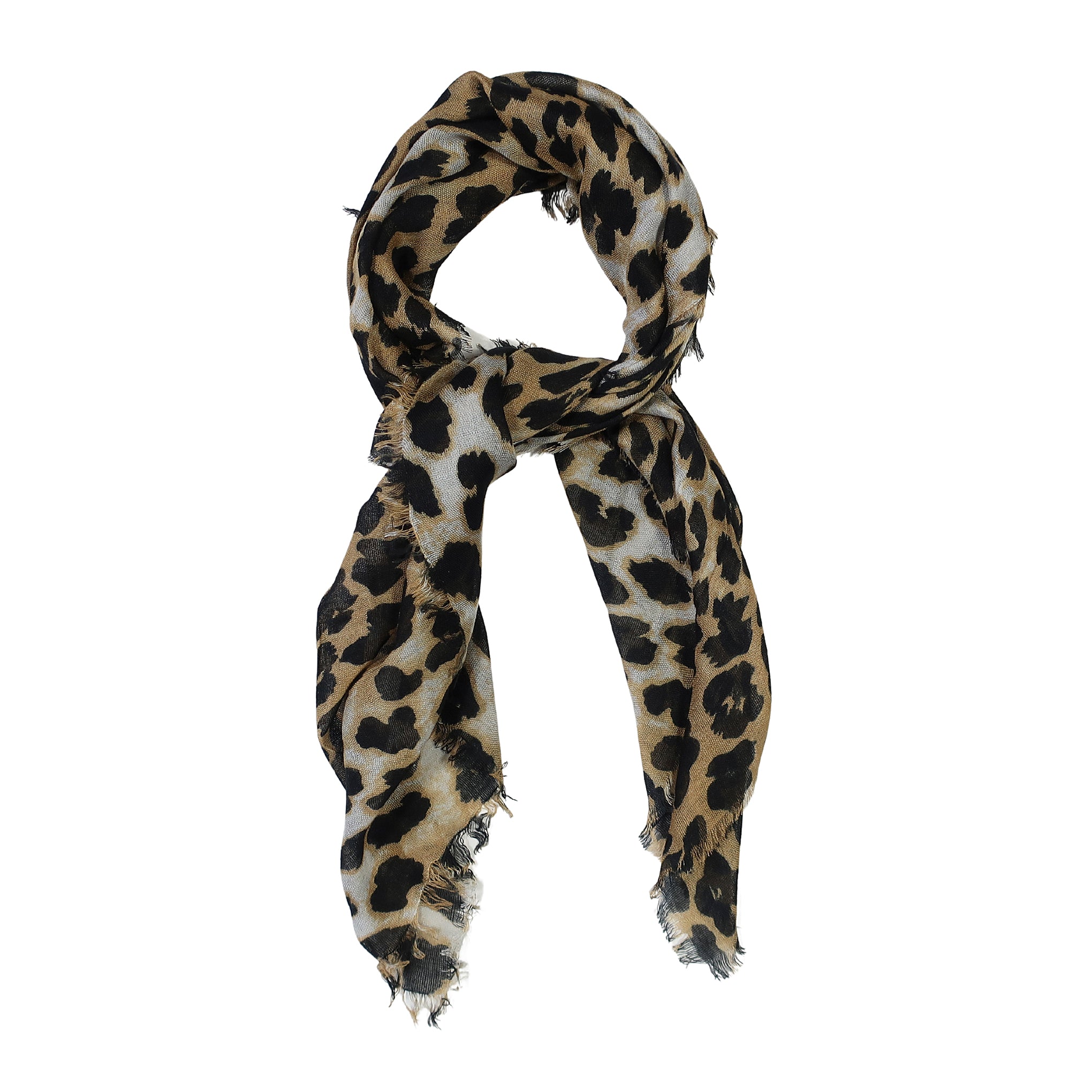 Blue Pacific Animal Print Cashmere and Silk Scarf Neckerchief in Tan Leopard