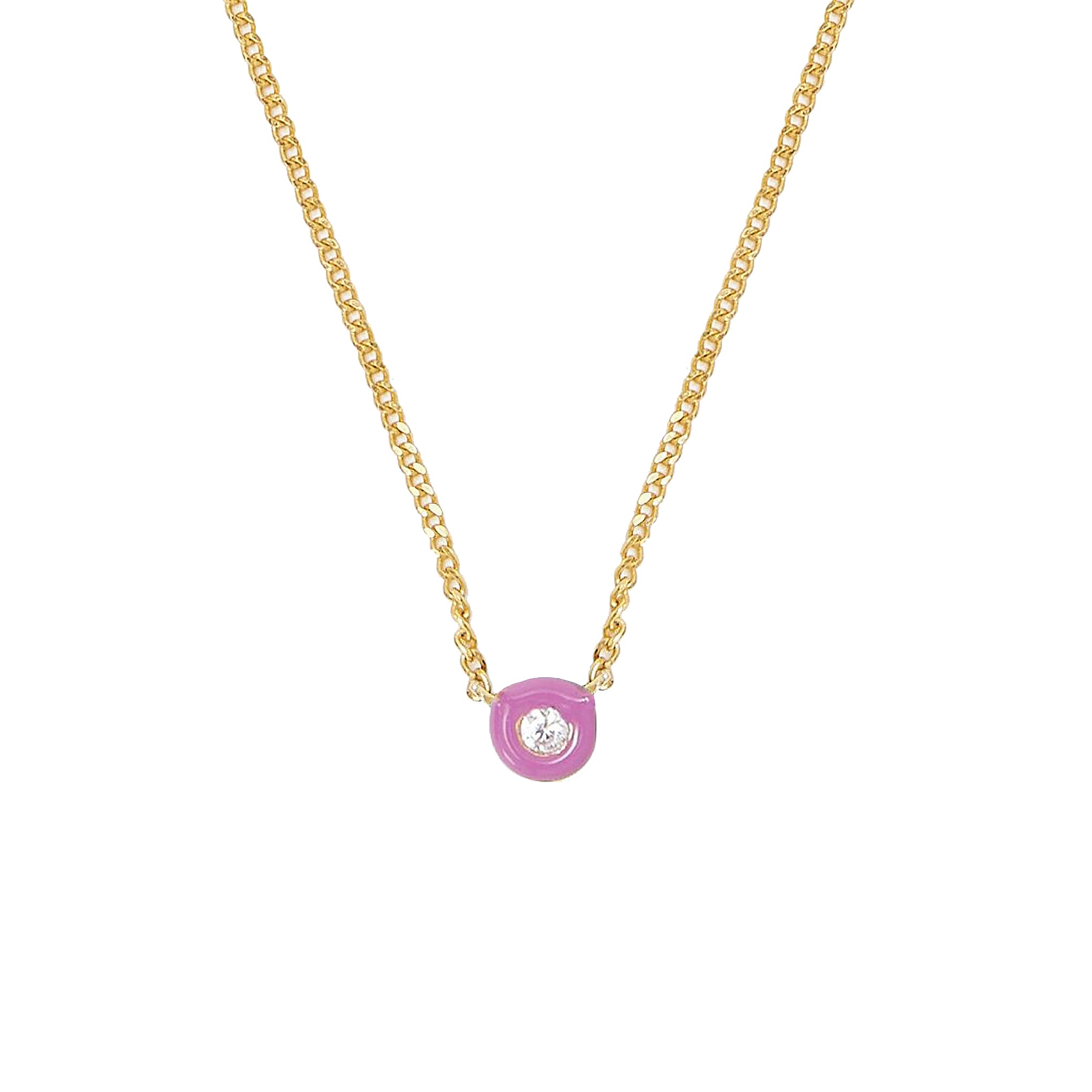 Chan Luu Bezel Set Diamond Pendant Necklace in Violet Enamel and Gold Vermeil