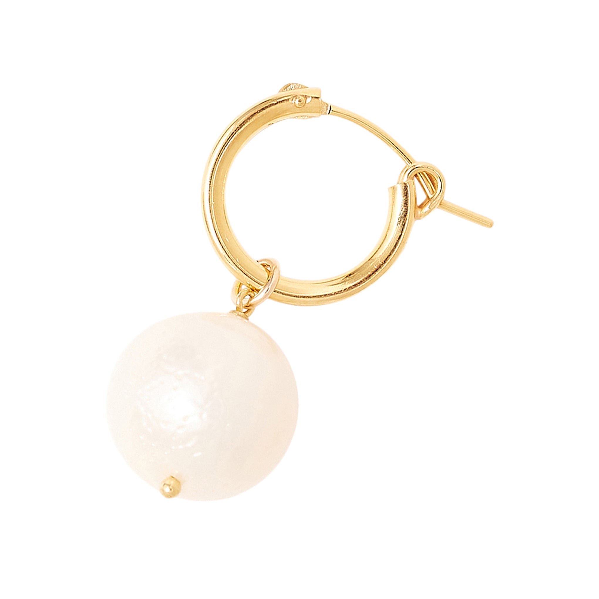 Chan Luu White Baroque Pearl Dangle Hoop Earrings in Gold