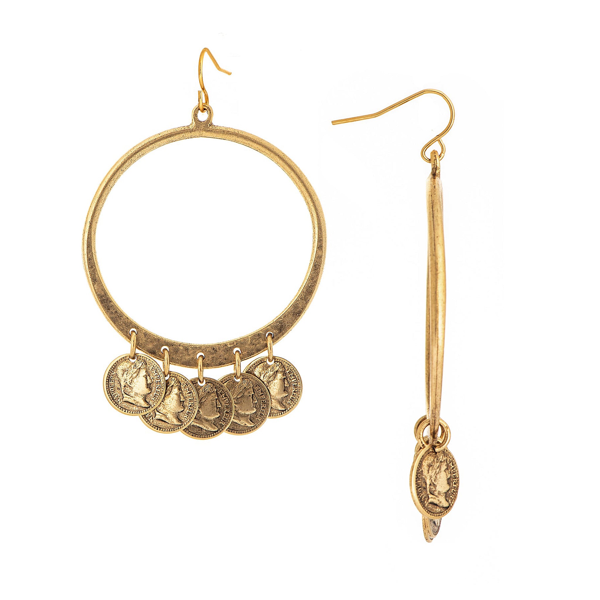 Yochi NY Ambrosio Large Statement Hoop Coin Charm Earrings in 22k Gold