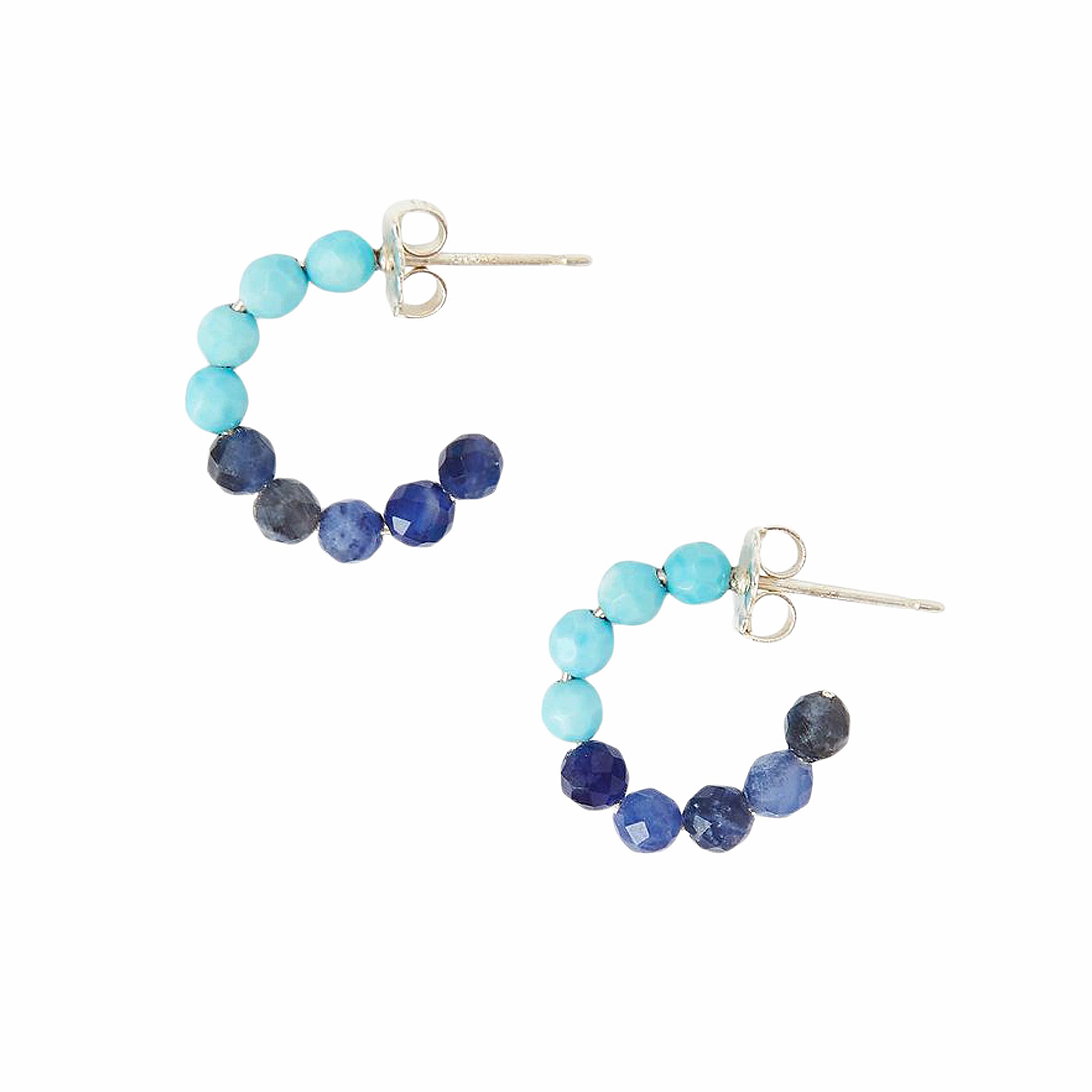 Chan Luu Color Block Stone Huggie Hoop Earrings in Turquoise and Sodalite