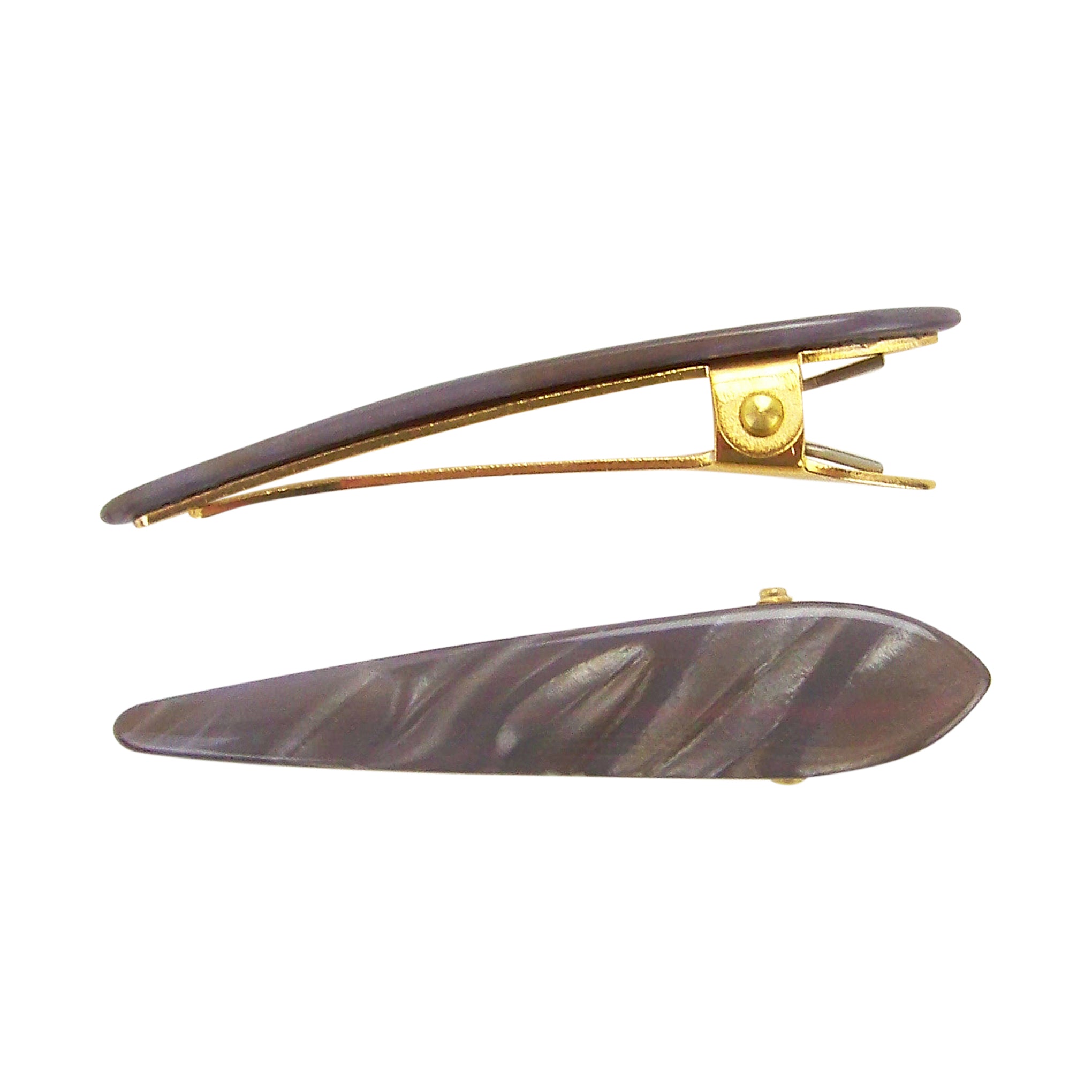 side image of Ficcare Mini Maximas Hair Clip Pair in Pearlized Black