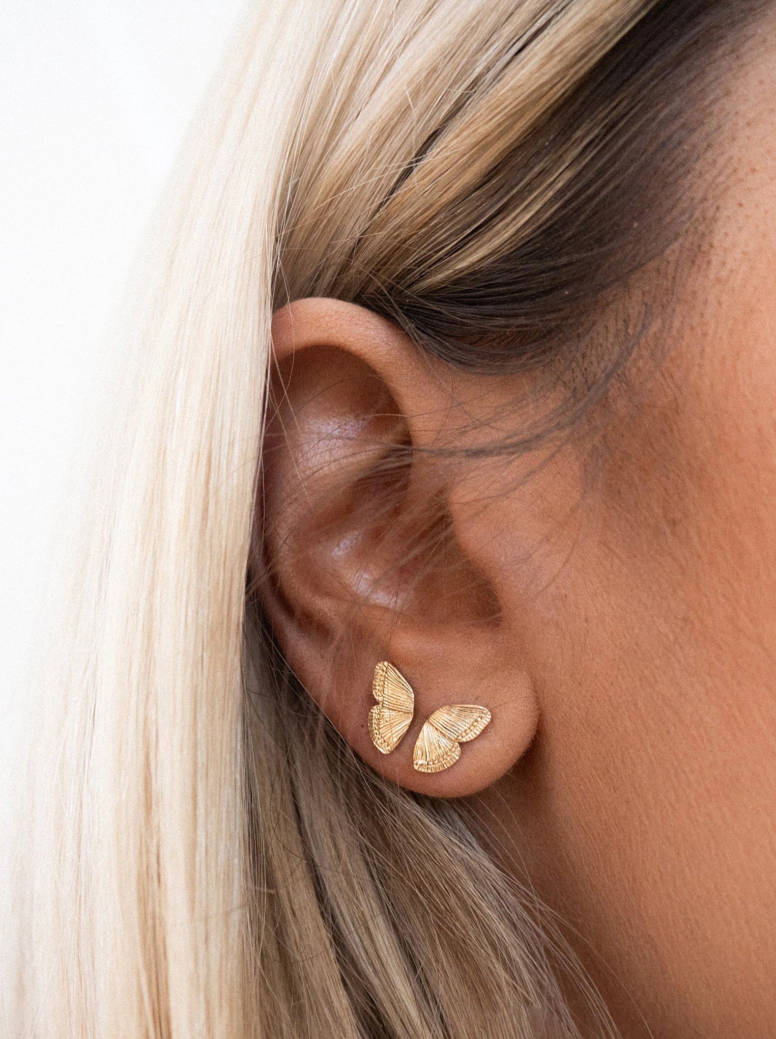 Five and Two Dani Stud Butterfly Wing Earrings in Gold Plated