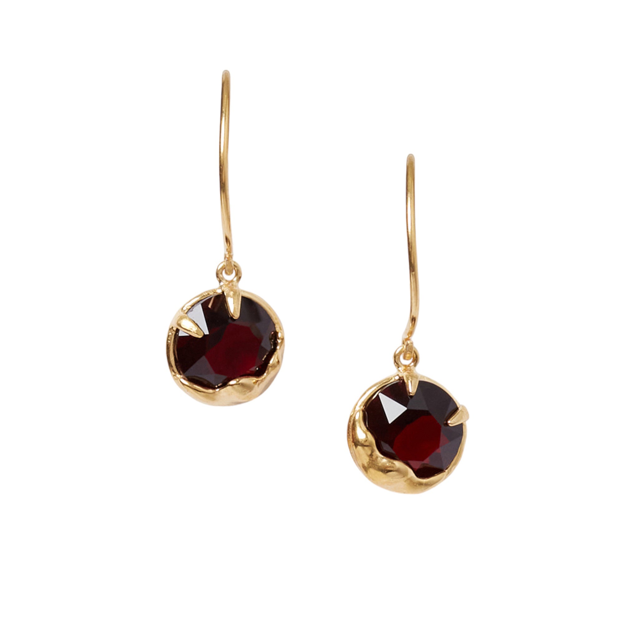 Chan Luu Gold Framed Dangle Earrings in Garnet Crystal and Gold Vermeil