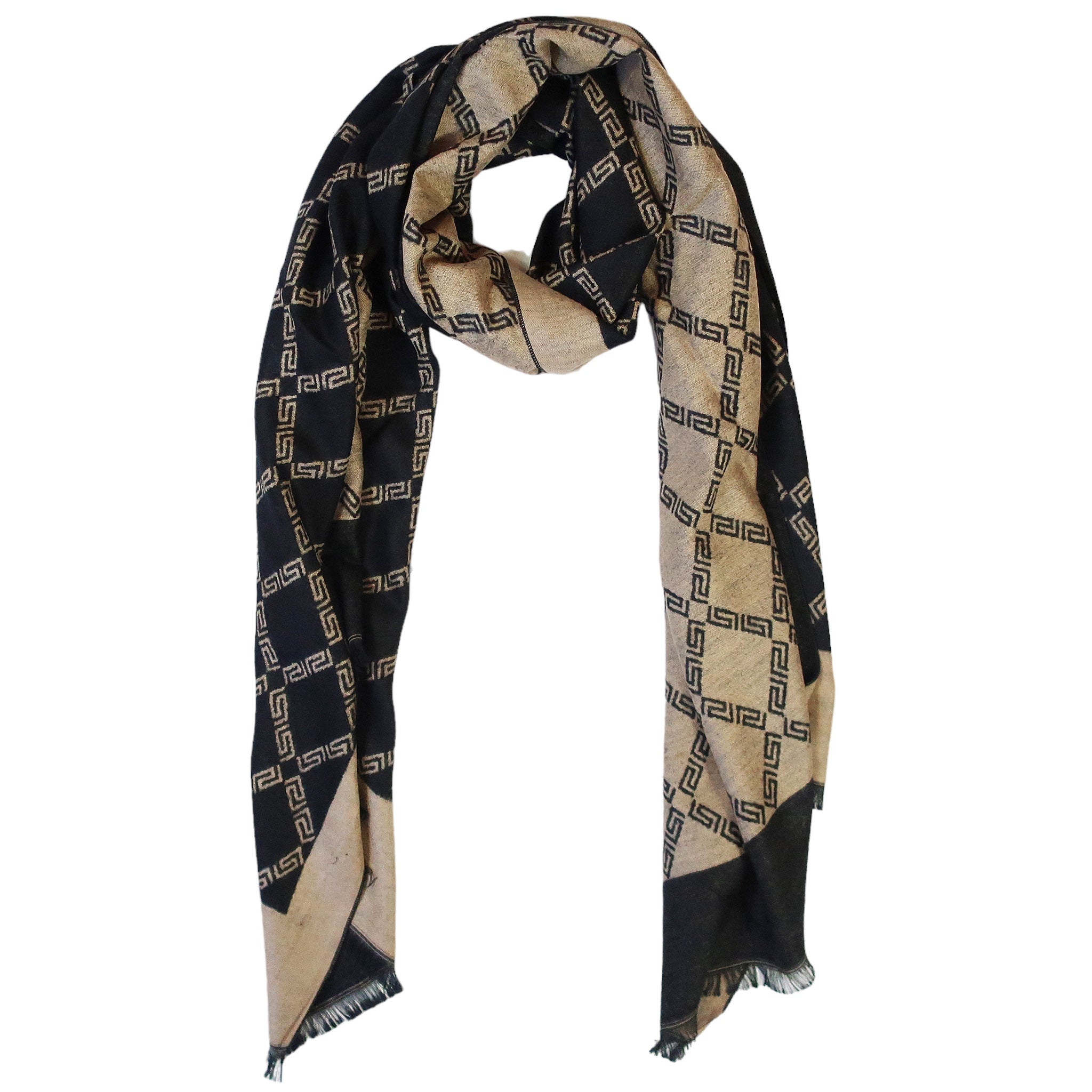 Blue Pacific Cashmere and Silk Vintage Chain Print Scarf in Black and Gold