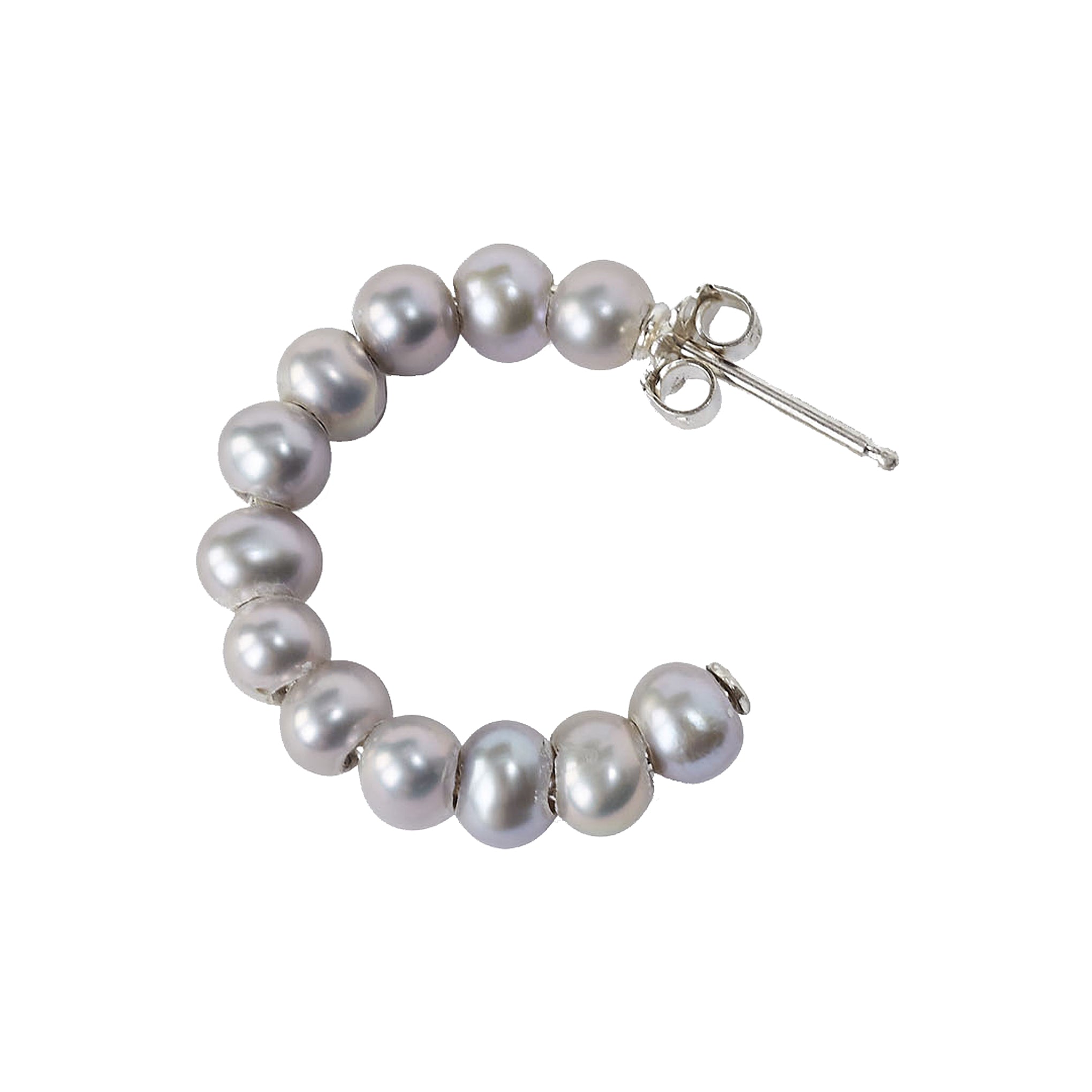 Chan Luu Small Holly Hoop Earrings in Grey Pearl and Sterling Silver