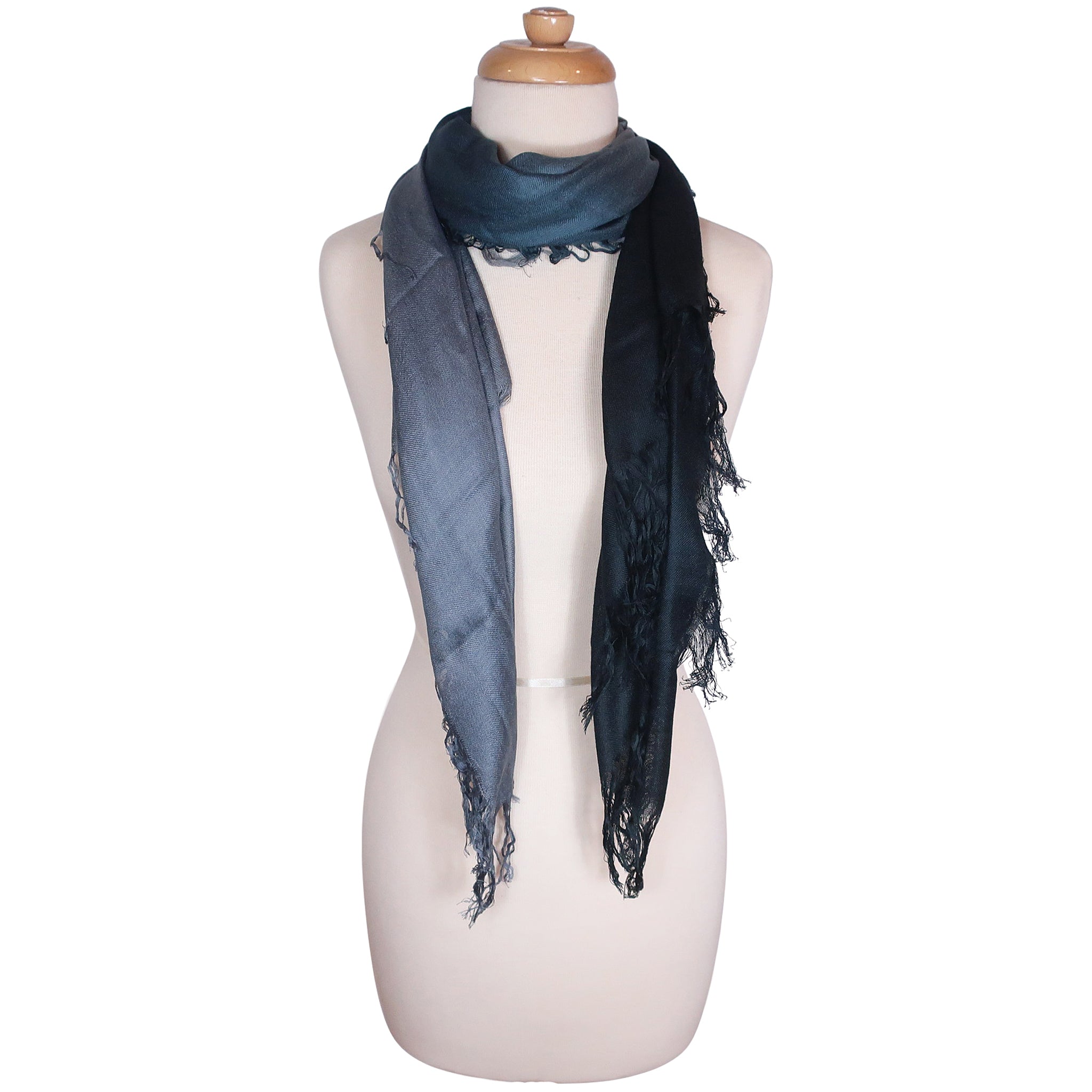 Blue Pacific Tissue Solid Micromodal Cashmere Scarf in Silver and Black 28 x 60