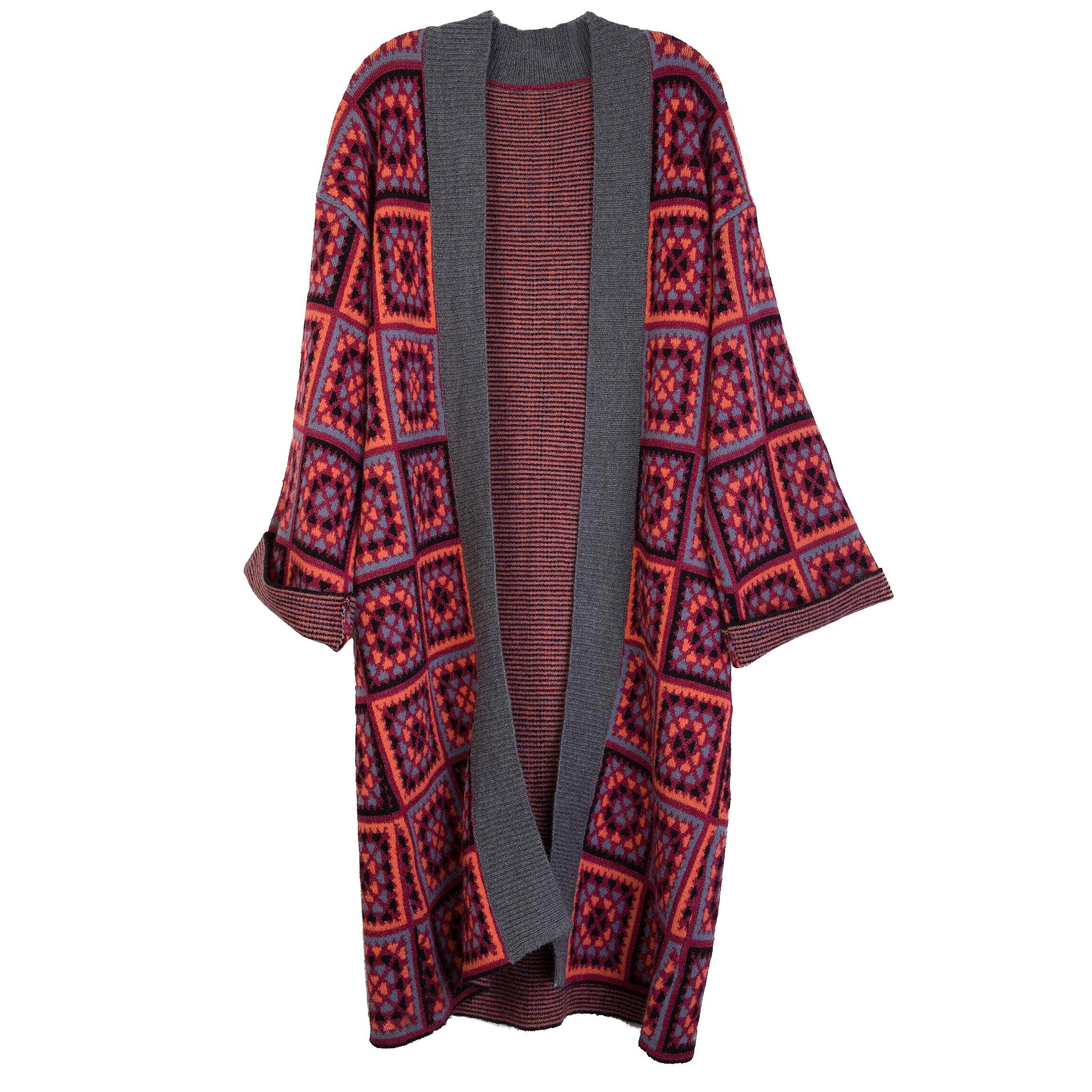 Saachi Knitted Square Patch Kimono Sweater in Red