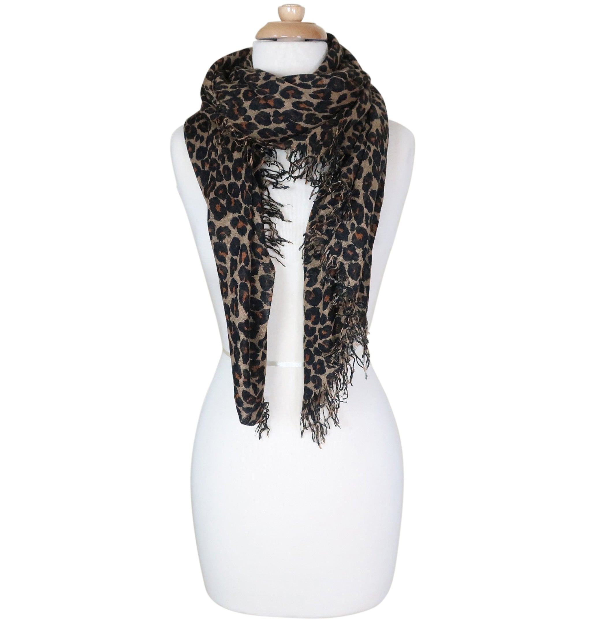 Chan Luu Roasted Pecan Classic Leopard Print Cashmere and Silk Scarf