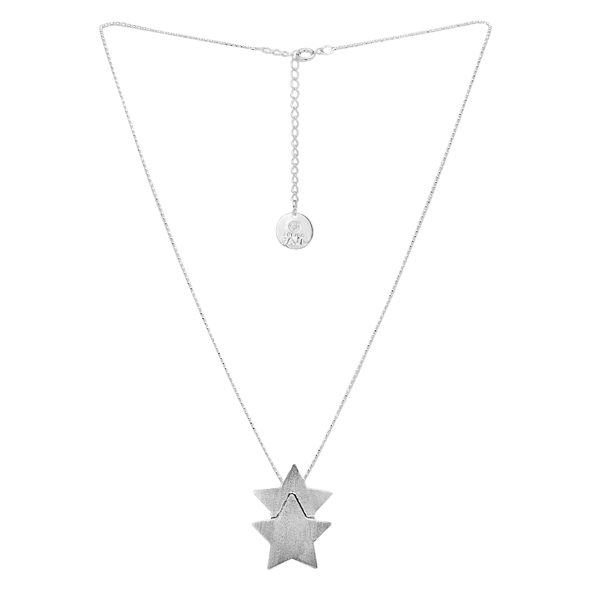 Sheila Fajl Castor Double Star Pendant Necklace in Silver Plated