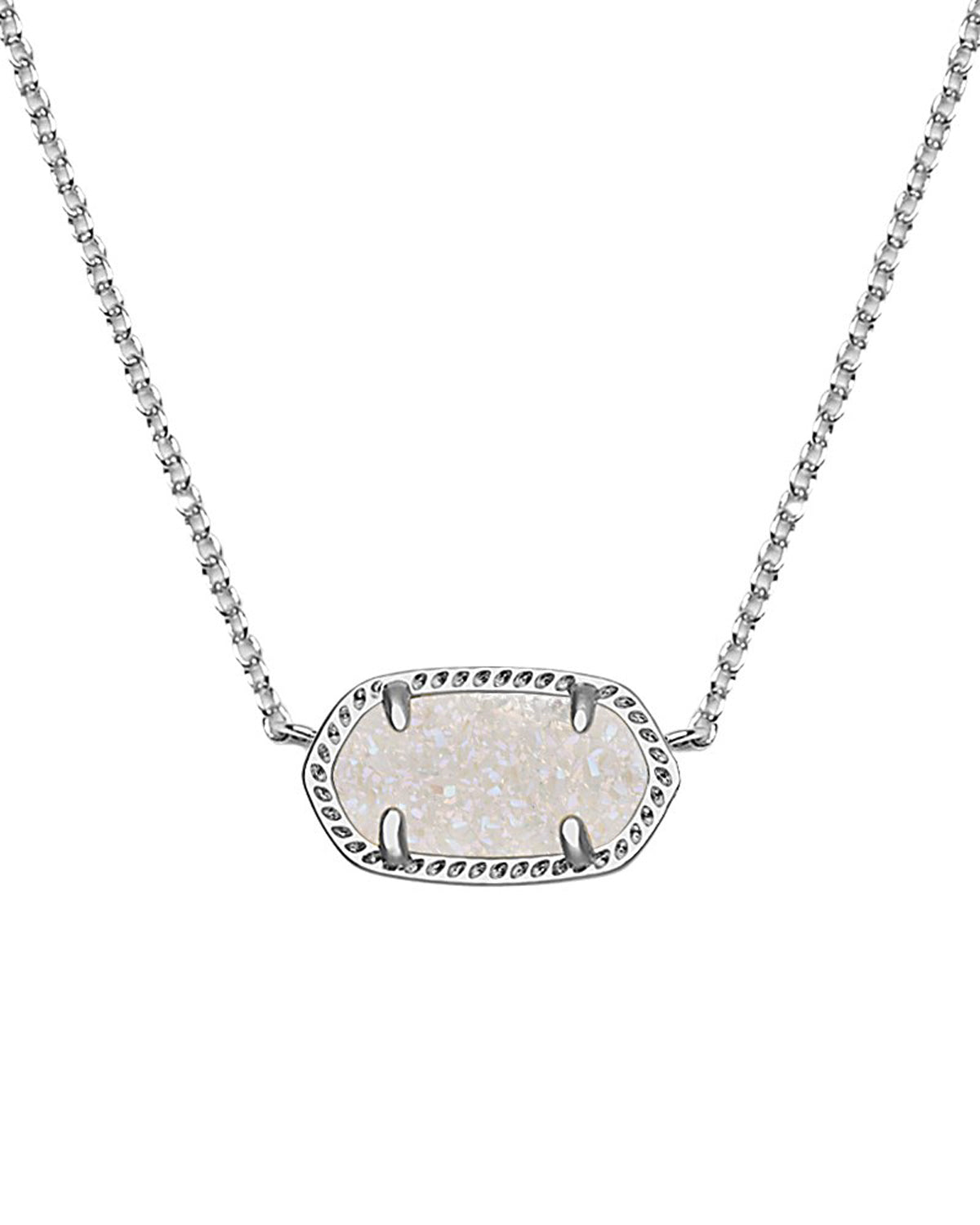 Kendra Scott Elisa Oval Pendant Necklace in Iridescent Drusy and Rhodium