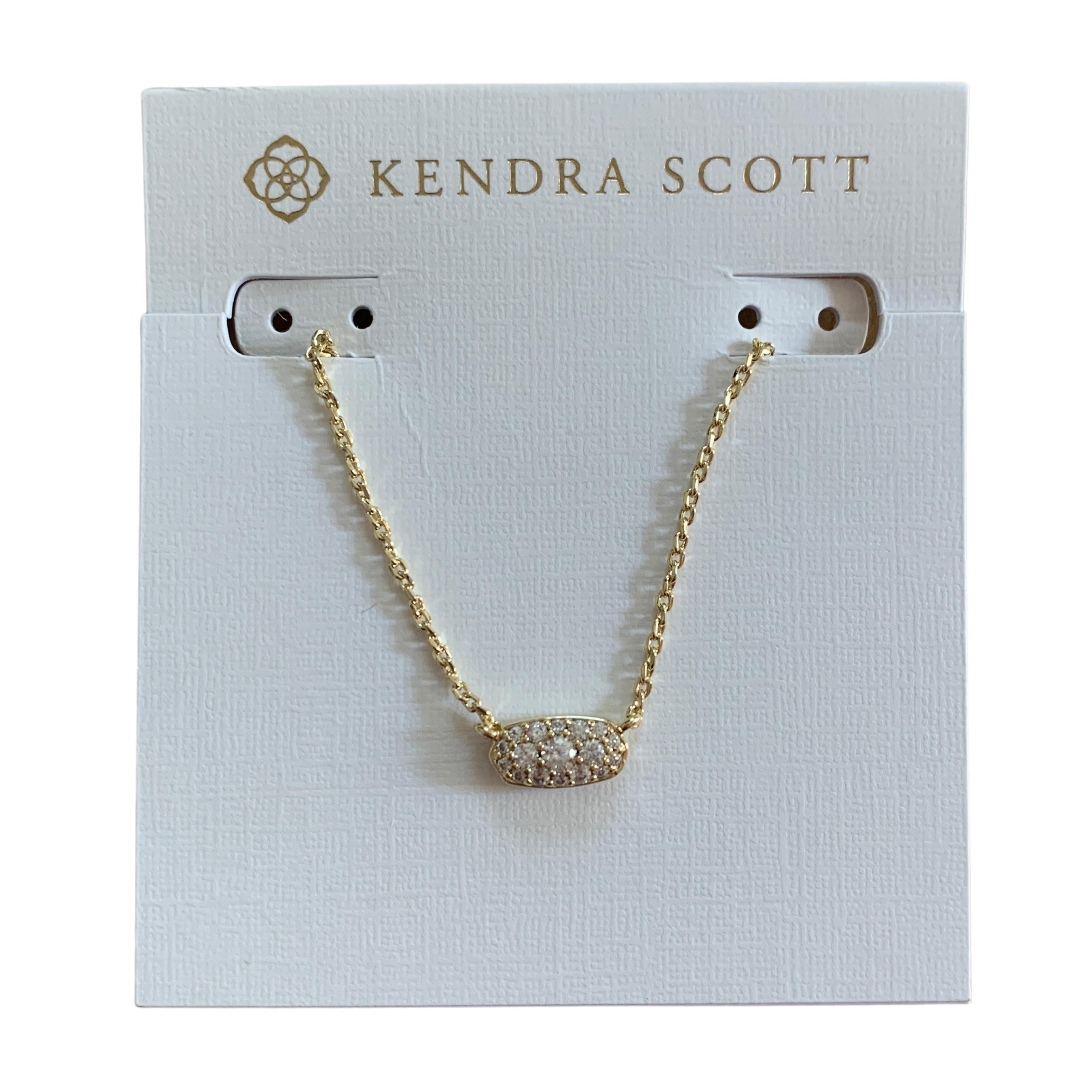 Kendra Scott Grayson Oval Pendant Necklace in White Crystal and Gold Plated