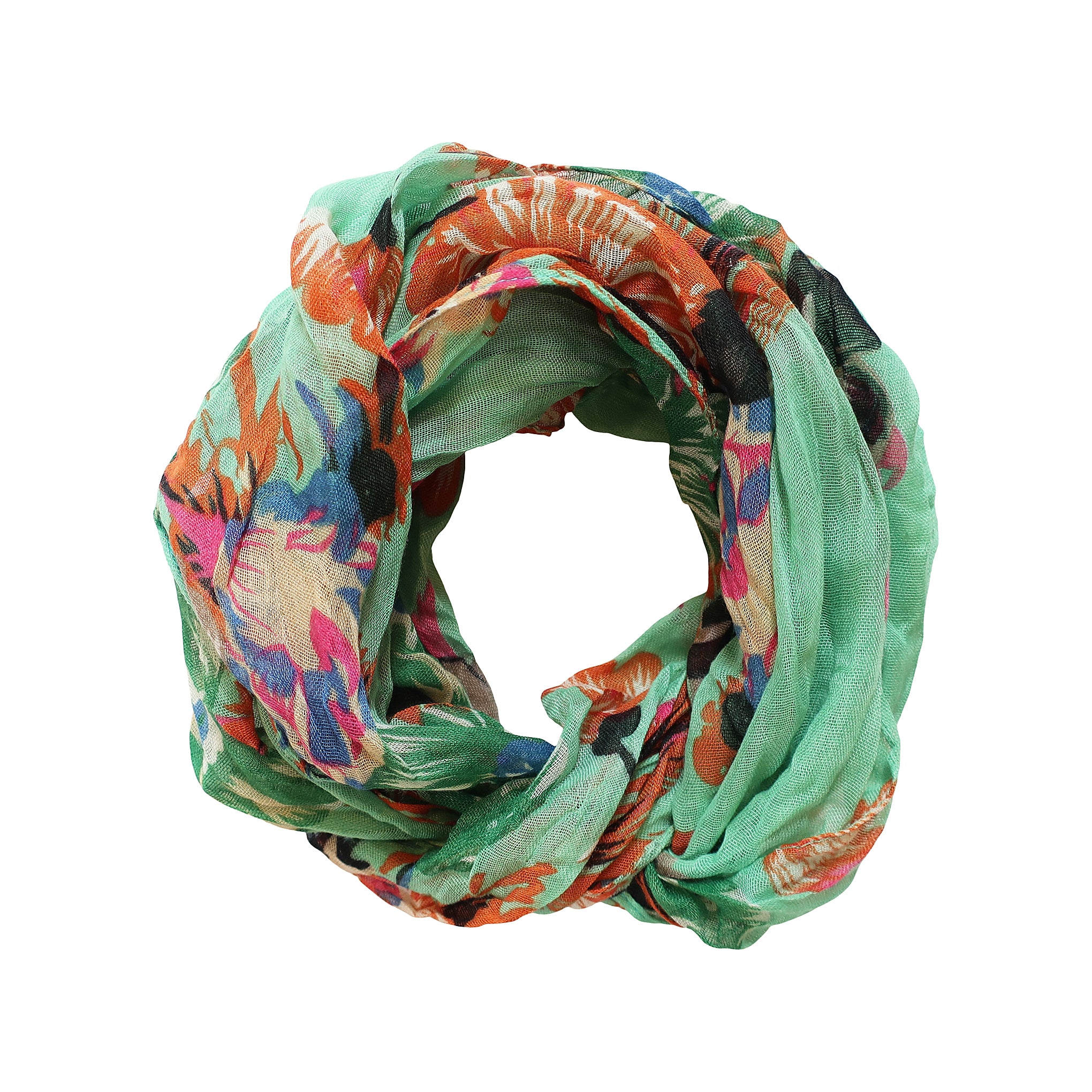 Blue Pacific French Flower Cotton Neckerchief Scarf in Lime Green