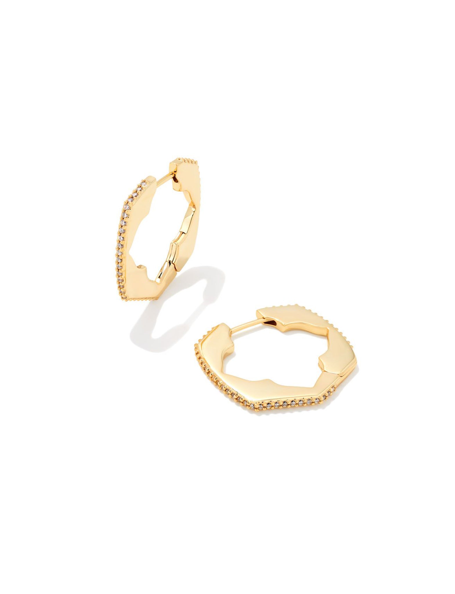 Kendra Scott Mallory Huggie Hoop Logo Earrings in White Crystal and Gold Plated