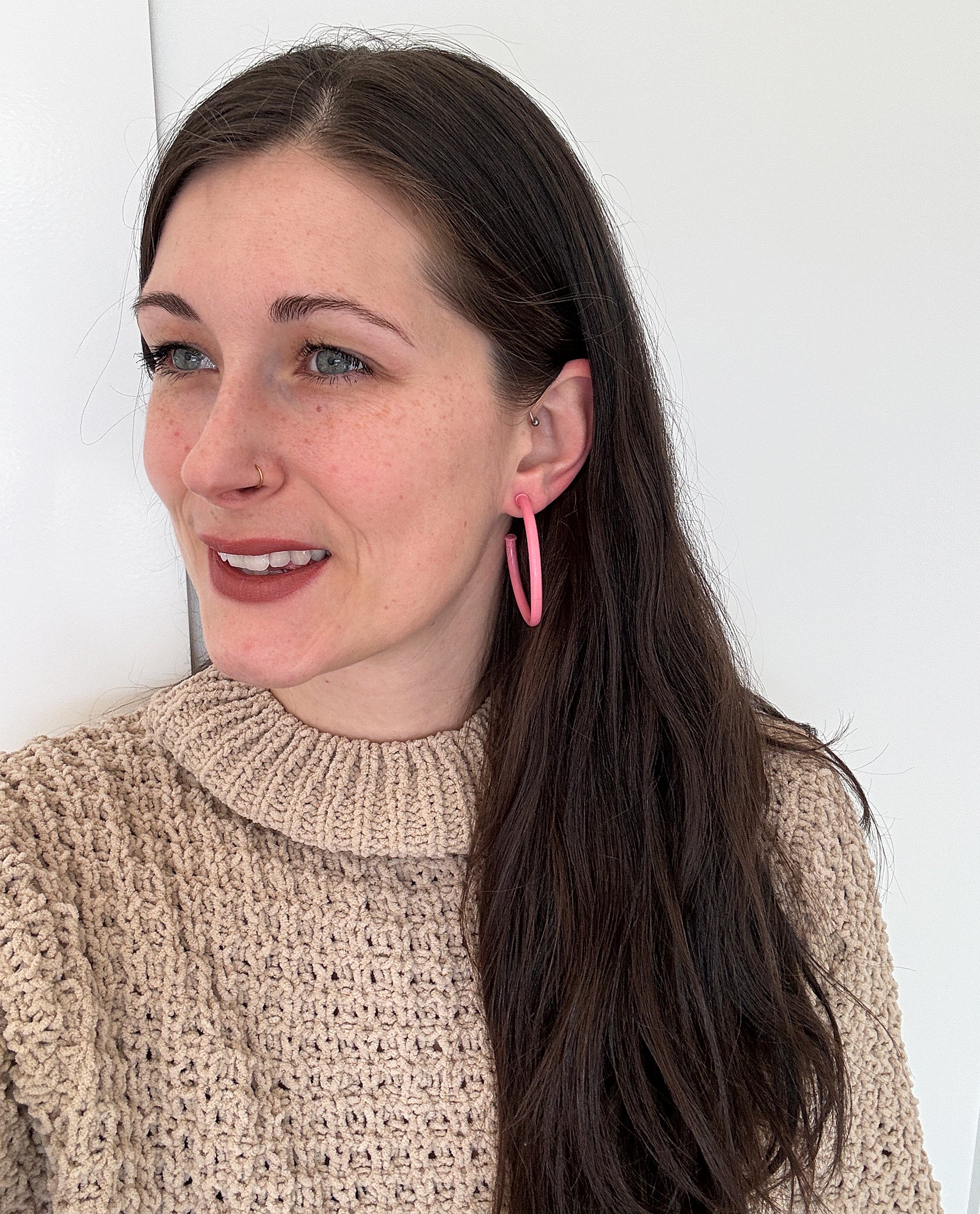 Sheila Fajl Smaller Favorite Tubular Hoop Earrings in Painted Pink